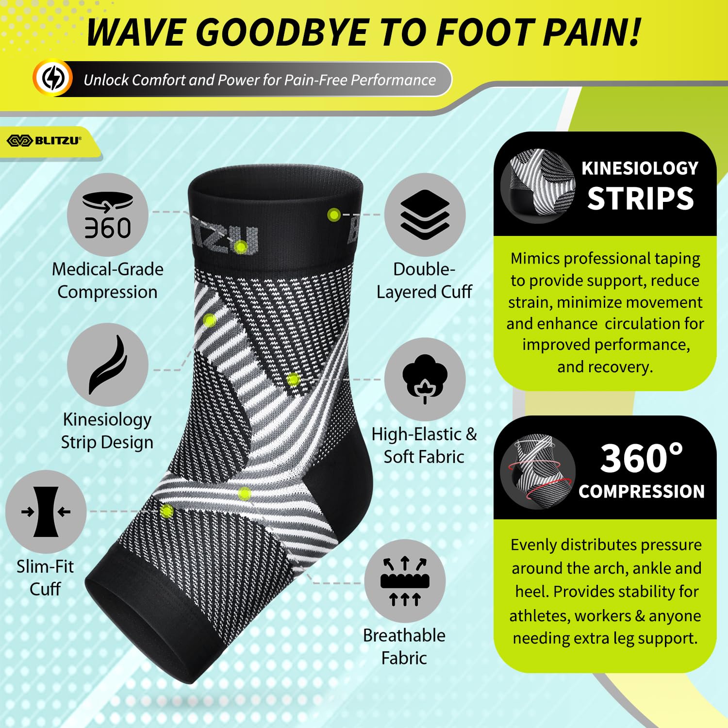 Compression Socks for Plantar Fasciitis, Achilles Tendonitis, Arthritis Relief, Ankle Brace Compression Sleeve with Foot Arch Support, Ankle Wrap for Women, Men, Swelling & Heel Pain Black L-XL