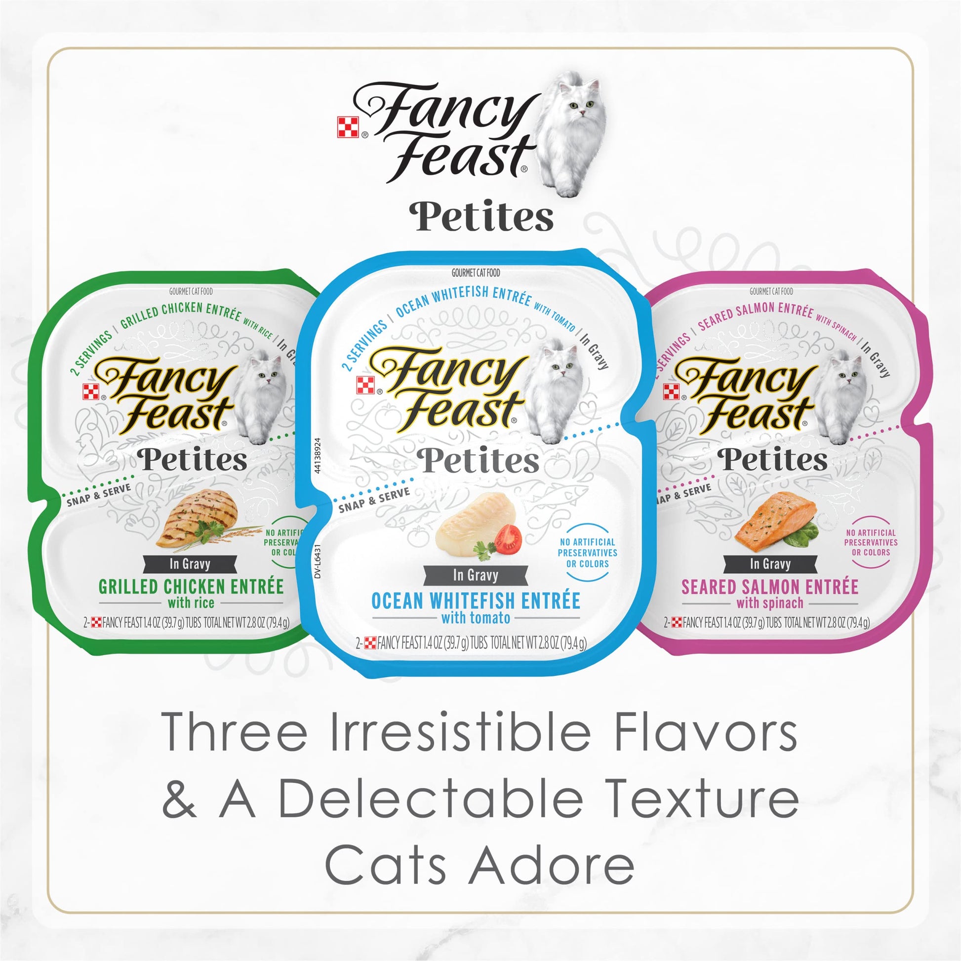 Purina Fancy Feast Gourmet Wet Cat Food Variety Pack, Petites Gravy Collection, break-apart tubs, 48 servings - (Pack of 24) 2.8 oz. Tubs