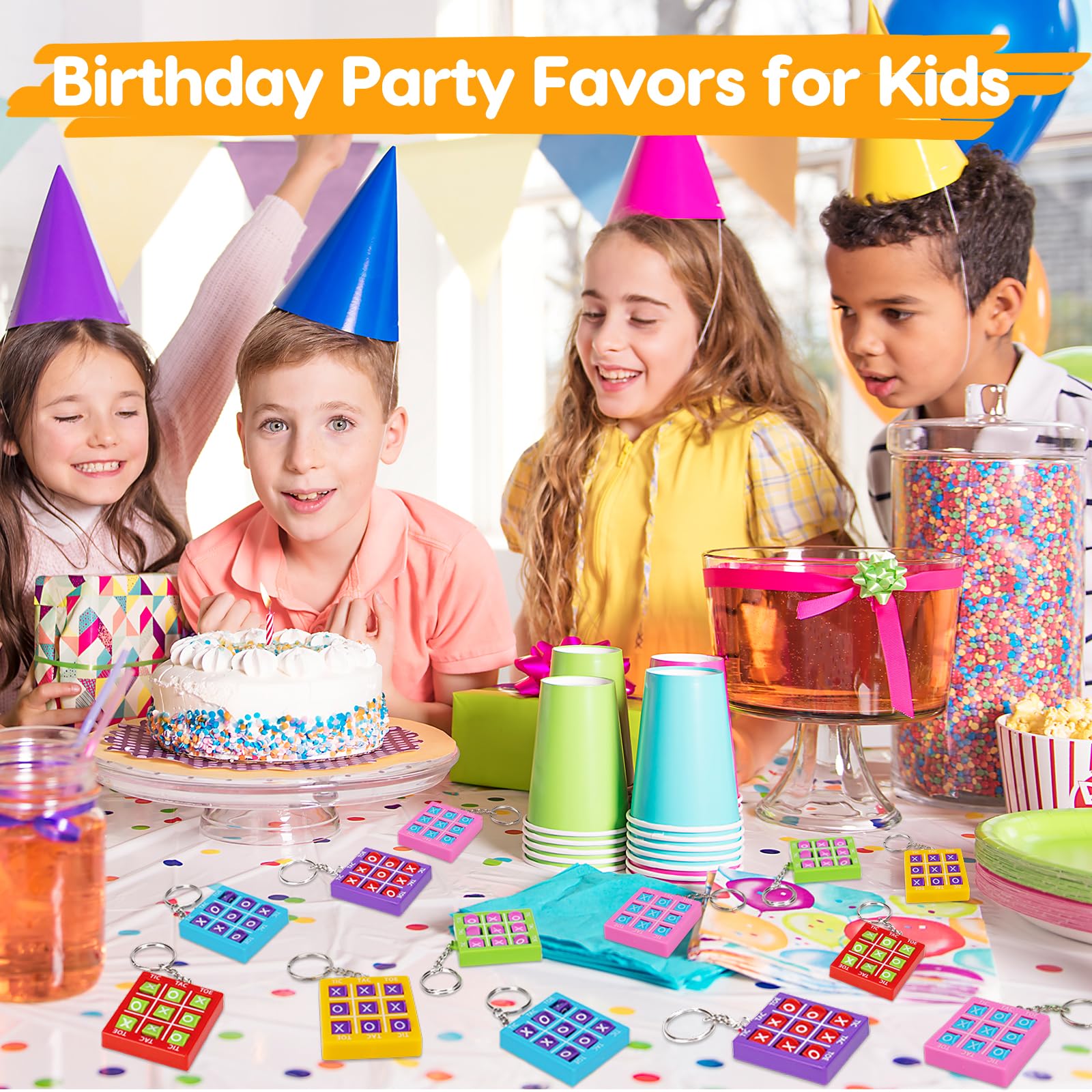 24PCS Tic Tac Toe Game Birthday Party Favors Halloween Goodie Bags Stuffers for Kids 3-5 4-8 8-12 Classroom Treasure Chest Carnival Prize Box Toys Bulk Keychain Pinata Filler Return Gifts for Girl Boy