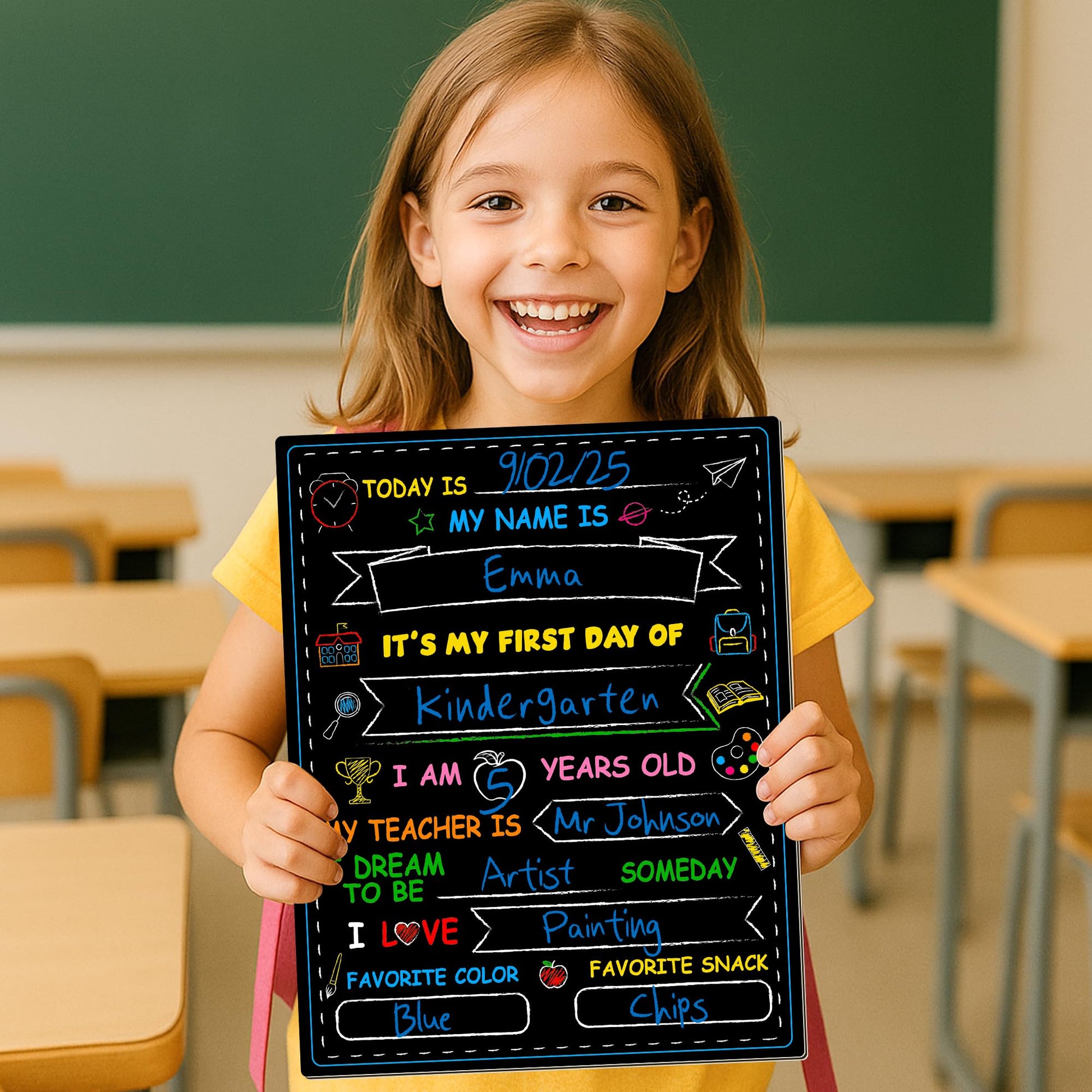 Melisheer First & Last Day of School Chalkboard, Personalized Paper Back to School Supplies, 14 X 11 in Erasable Double Sized First Day of School Board for Kids Son Daughter