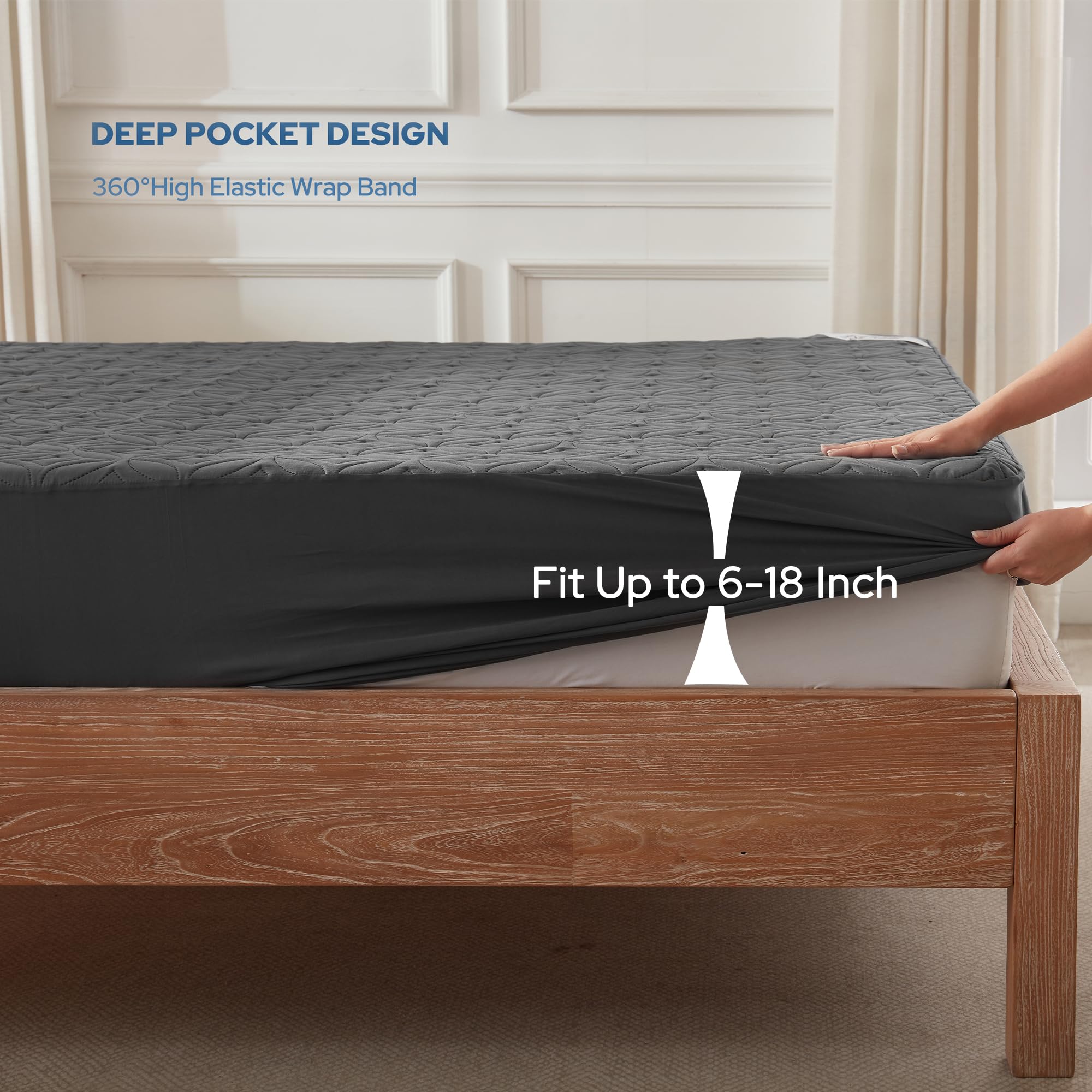 BEDLORE Waterproof Mattress Protector, Queen Size Mattress Pad Noiseless with Deep Pocket 6"-18" Depth, Soft Breathable Dirt-Proof Bed Mattress Cover Washable for Home, Bedroom, Hotel (Gray)