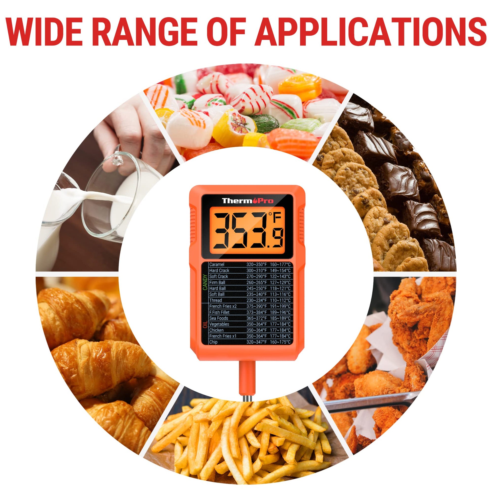 ThermoPro TP510 Waterproof Digital Candy Thermometer with Pot Clip, 10" Long Probe Instant Read Food Cooking Meat Thermometer for Grilling Smoker BBQ Deep Fry Oil Thermometer