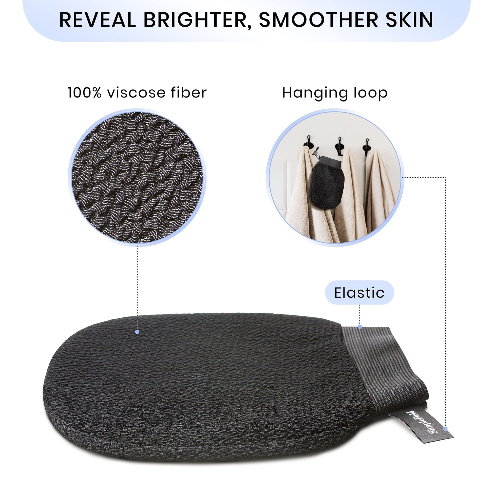 SimpleField Korean Exfoliating Mitt for Remove Dead Skin. 2 Pack 100% Viscose Kessa Deep Exfoliating Gloves for Body Scrub, Keratosis Pilaris and Self Tanning Removal. Easily Smooth Skin Surface.