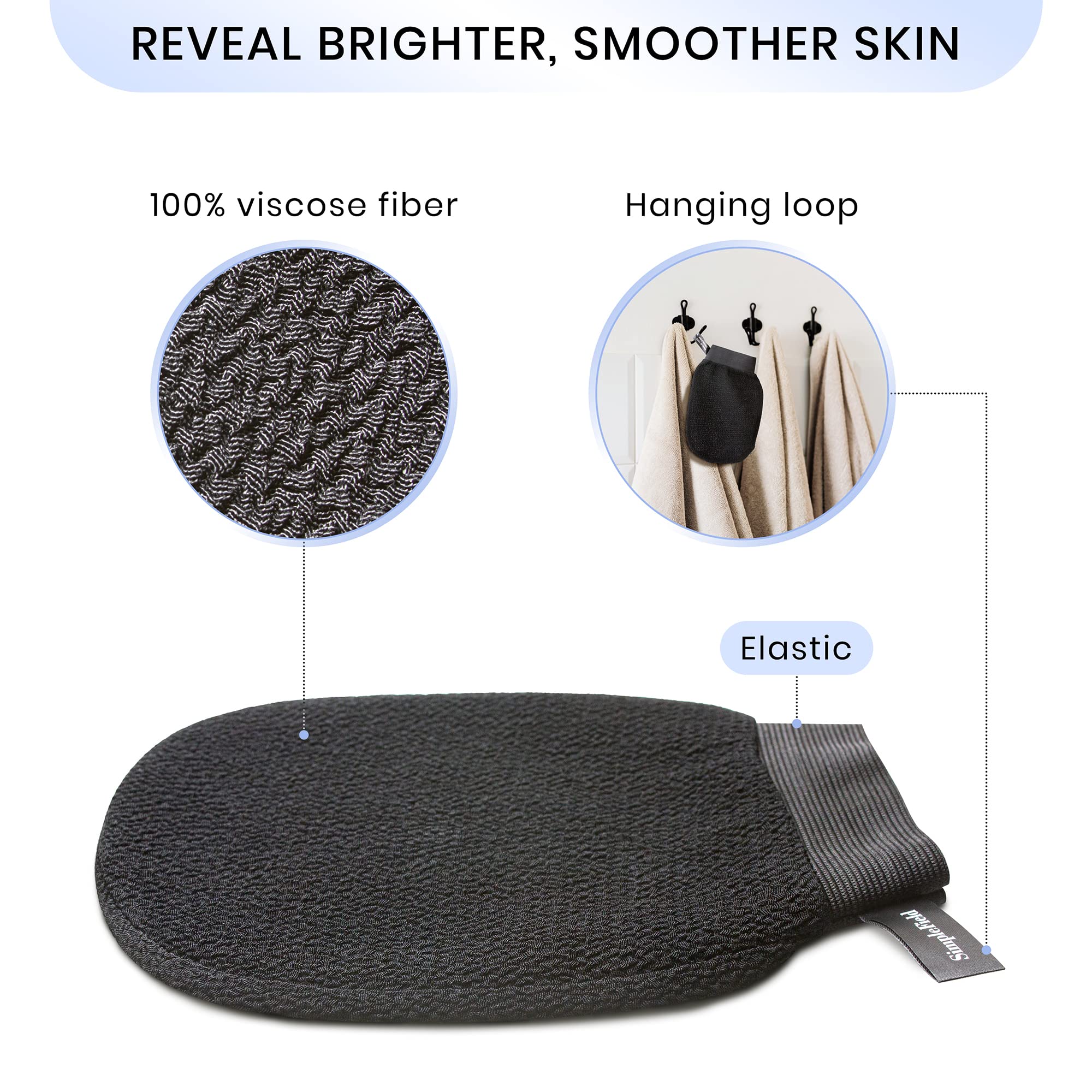 SimpleField Korean Exfoliating Mitt for Remove Dead Skin. 2 Pack 100% Viscose Kessa Deep Exfoliating Gloves for Body Scrub, Keratosis Pilaris and Self Tanning Removal. Easily Smooth Skin Surface.