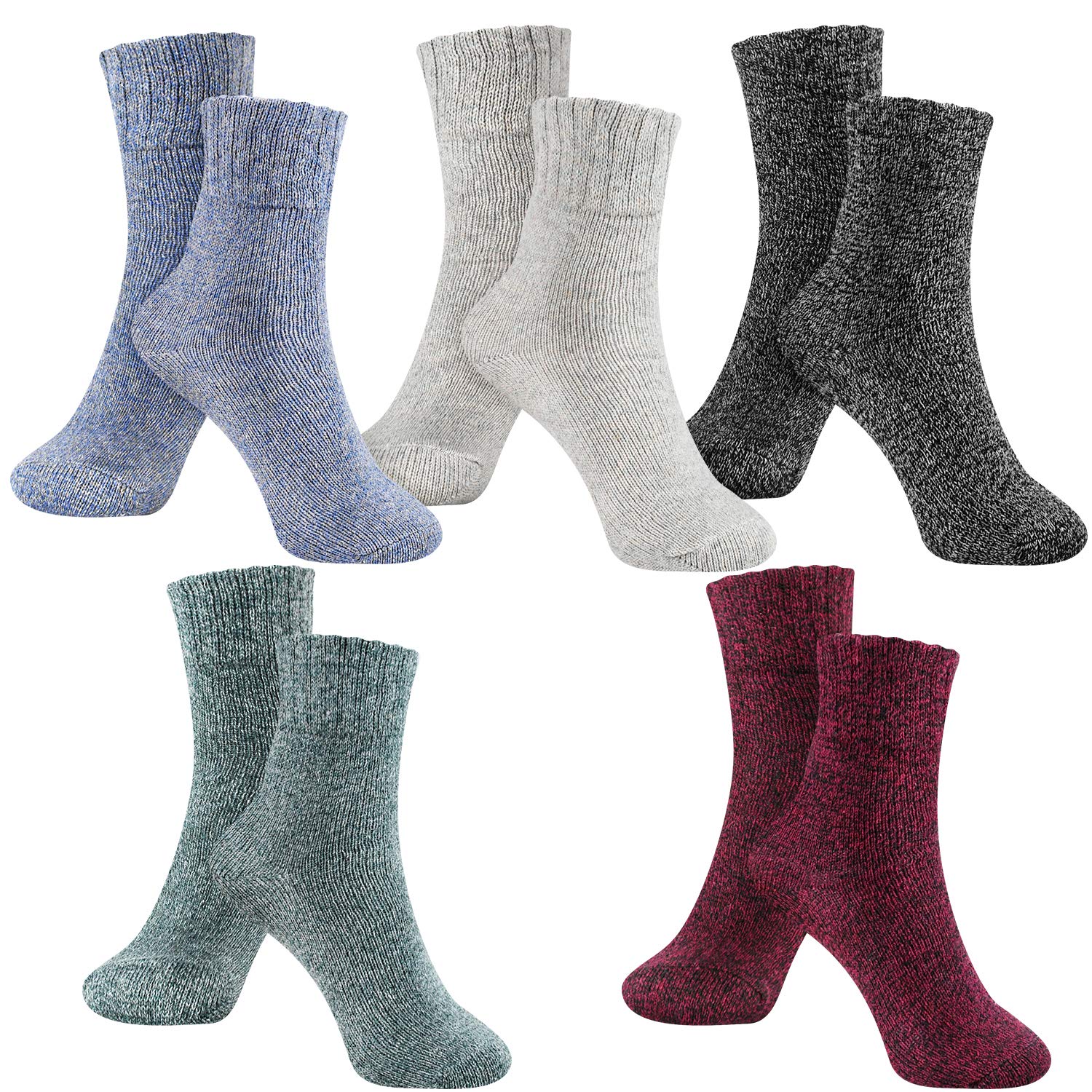 besky 5 Pairs Winter Wool Socks Women, Knit Thick Wool Soft Warm and Breathable Cozy Socks for Womens