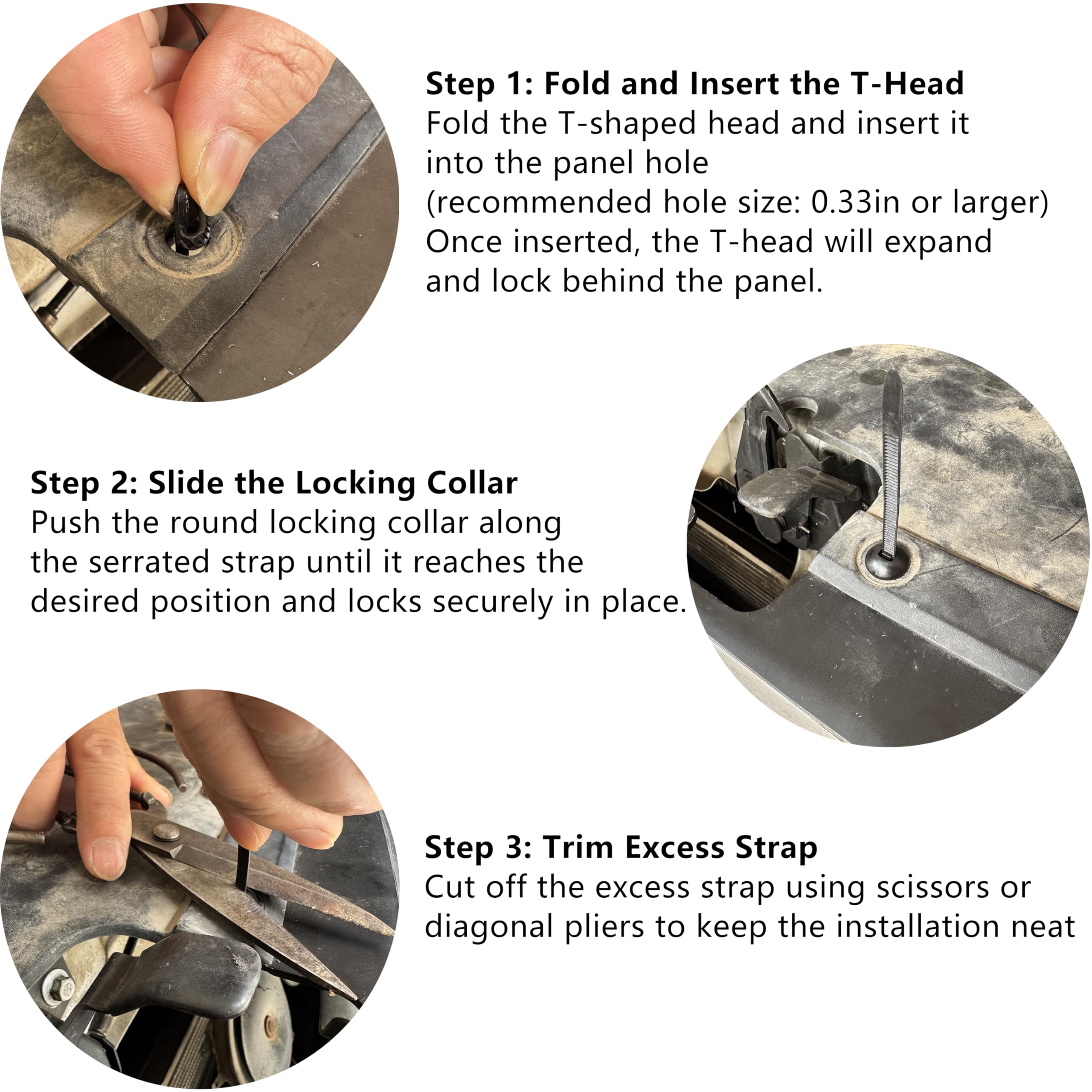 150Pcs Nylon Universal Cable Tie Buckle for Car, Automotive Zipper Clips, Plastic Rivet Grip Zip Ties, Push Pin Clip Auto Body Parts Trim, Snap-Fit Bumper Retainer Fender Liner Door Panel Fastener