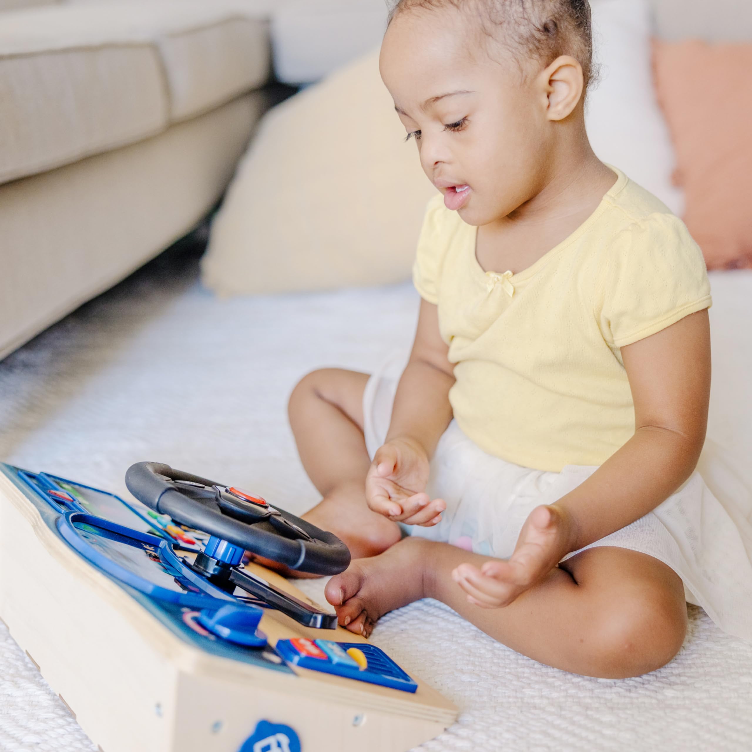 Melissa & Doug Vroom & Zoom, Interactive Wooden Dashboard, Racing Car Steering Wheel Toy, Lights & Sounds, Preschool Learning Toys for Girls & Boys 3+ - FSC Certified