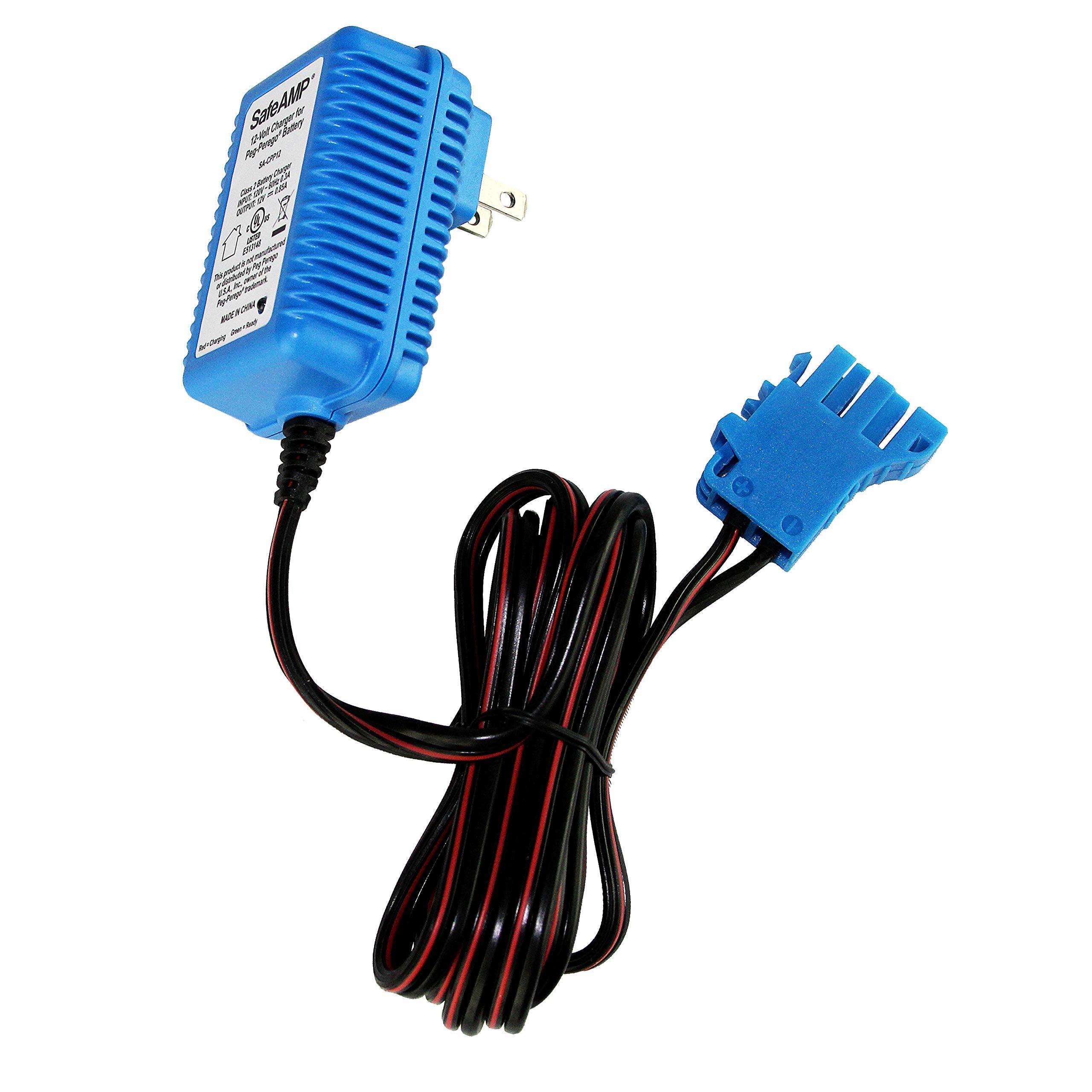 SafeAMP 12 Volt UL Listed Battery Charger Compatible with Peg Perego® 12V Battery for John Deere Ground Force Tractor, John Deere Gator XUV Polaris RZR 900 Powered Ride On Car