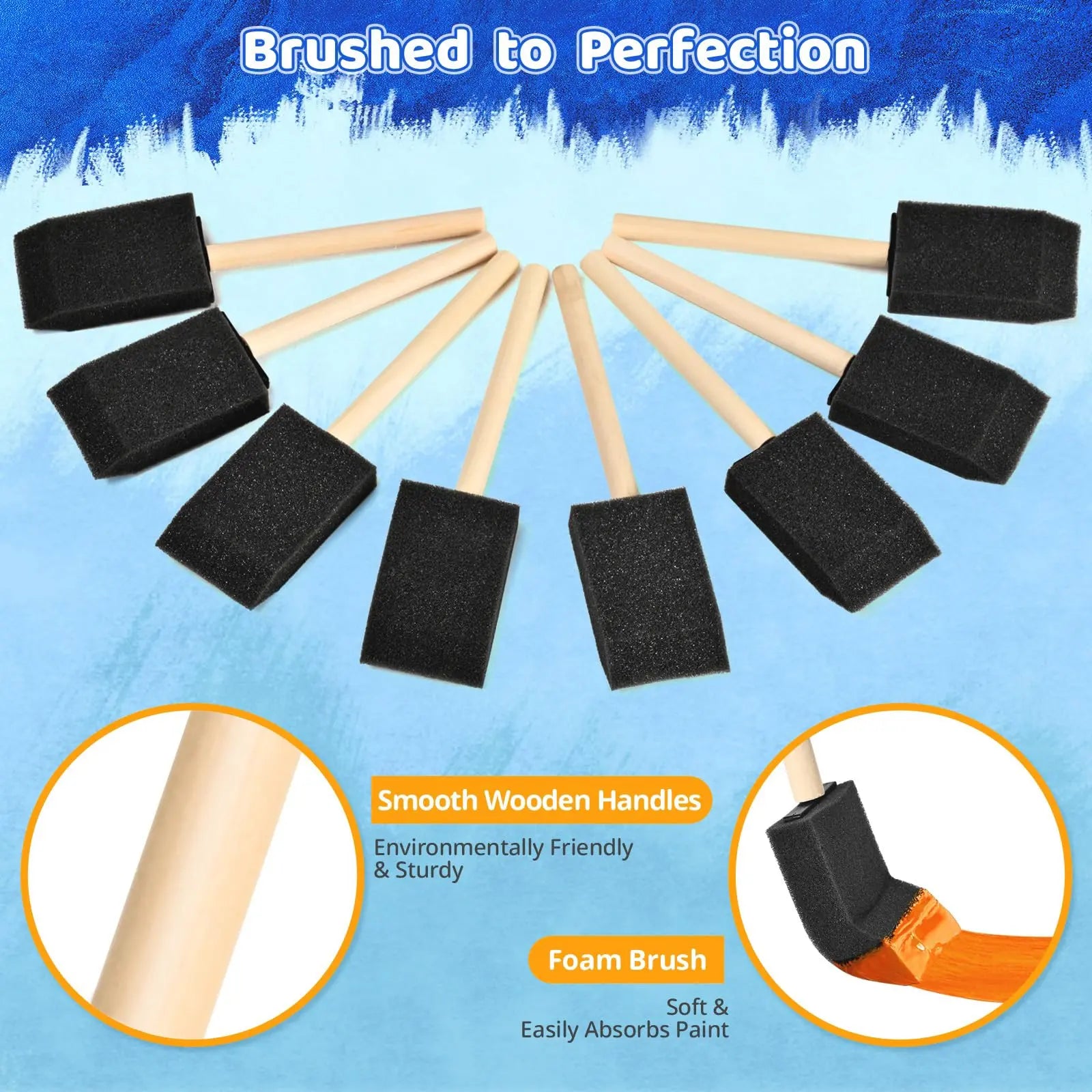Foam Paint Brushes, 1.6 Inch, 8 Count, Sponge Paint Brush, Foam Brushes for Painting & Staining, Craft & Art Paint Sponges