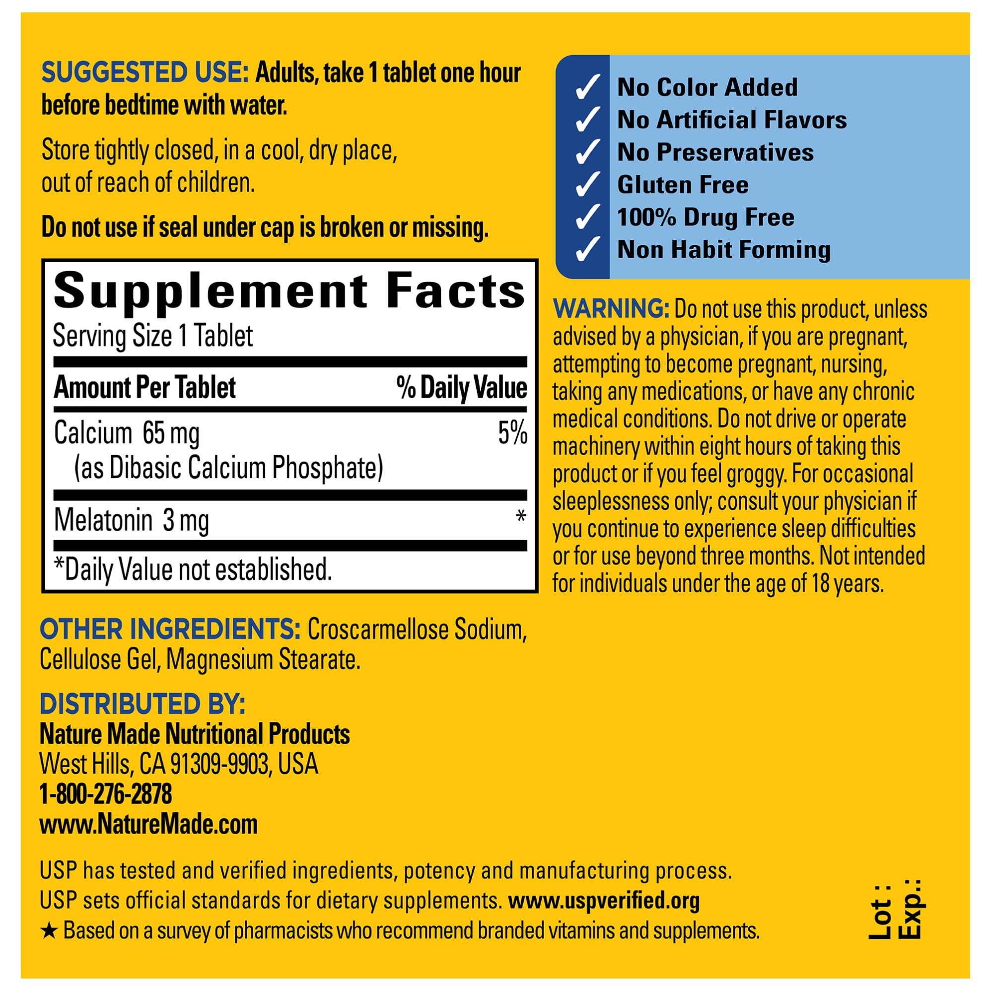 Nature Made Melatonin 3mg Sleep Aids for Adults, 100% Drug Free Sleep Aid, Sleep Supplements, 240 Tablets, 240 Day Supply