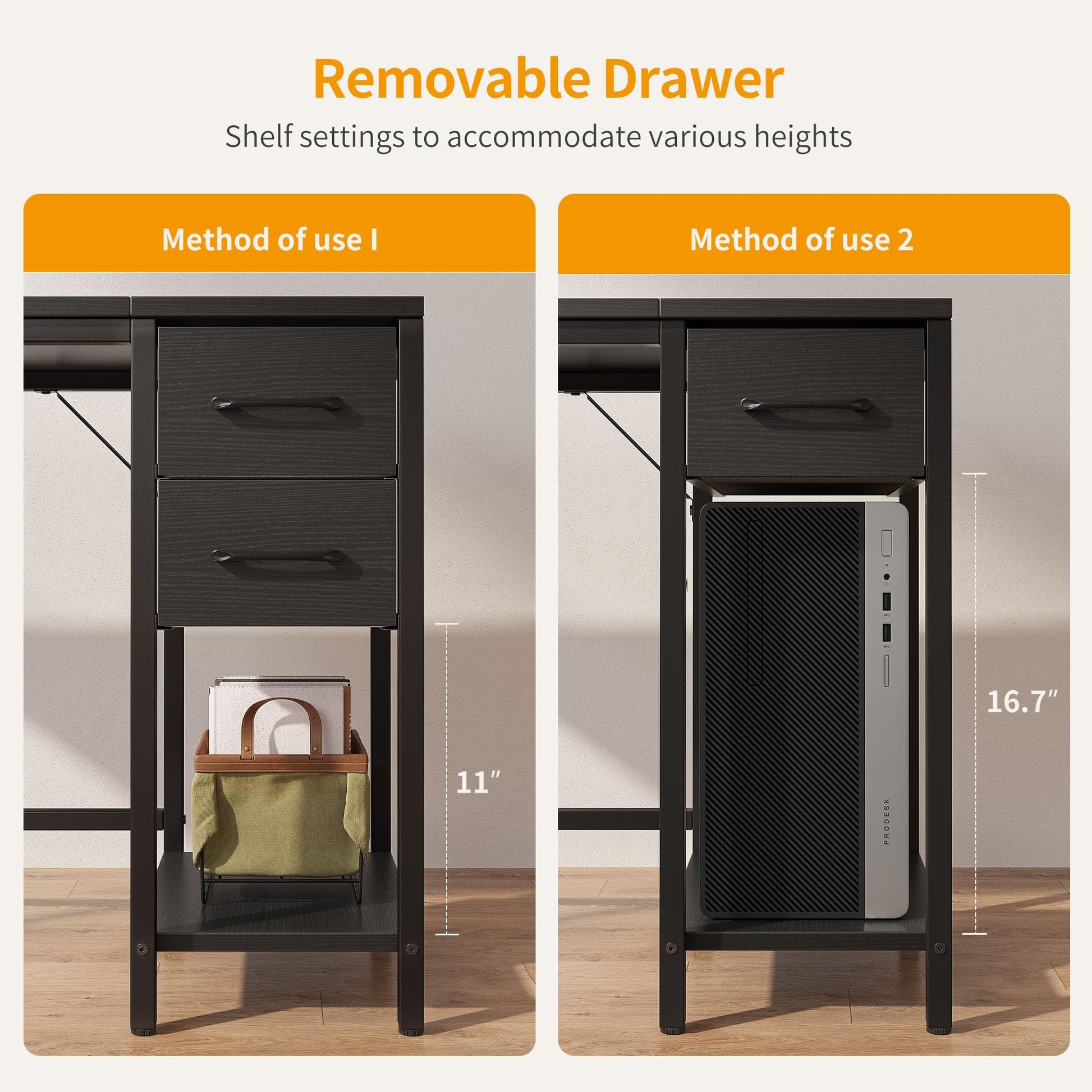 CubiCubi Computer Desk with 2 Drawers, 40 Inch Small Home Office Desk Study Writing Table, Modern Black