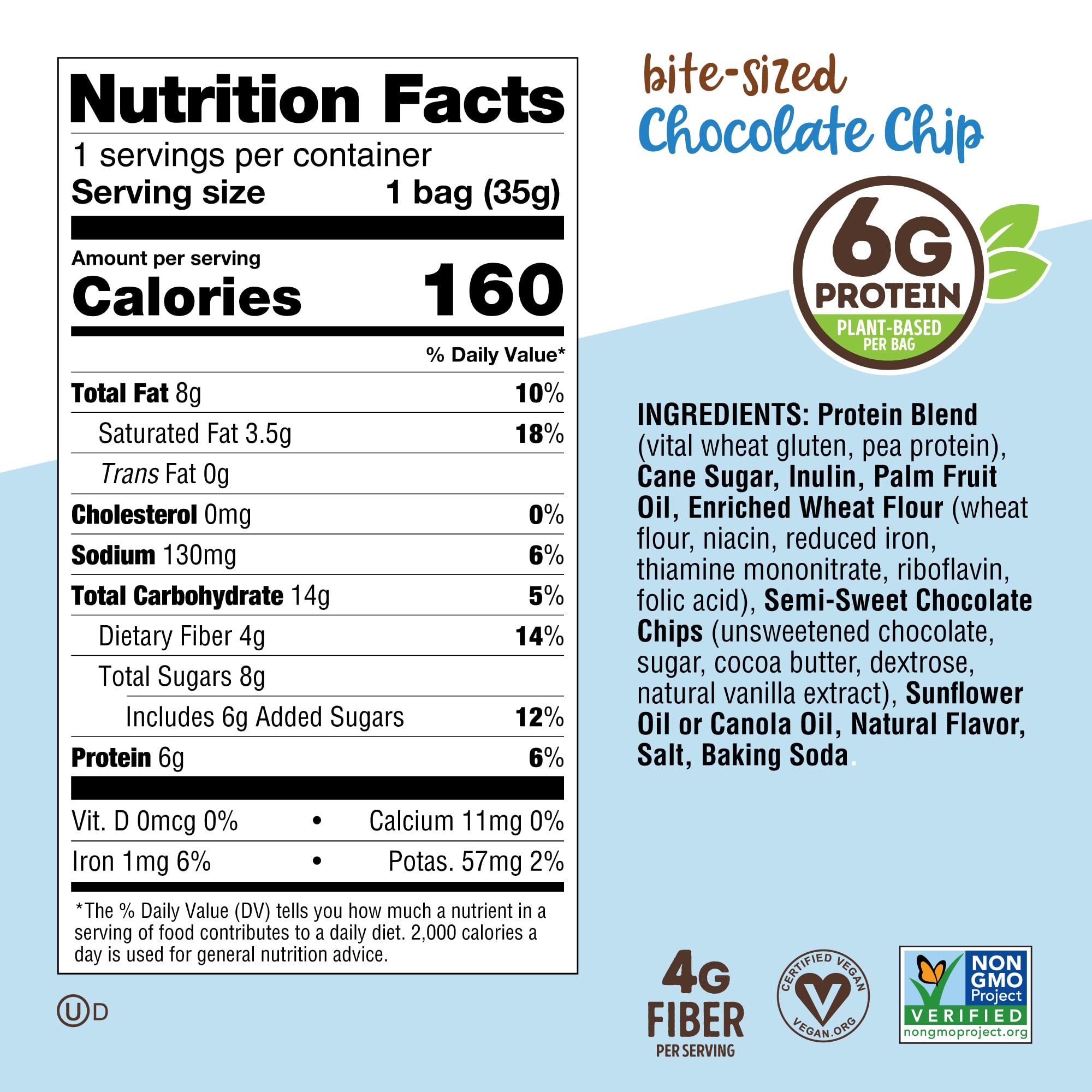 Lenny & Larry's The Complete Crunchy Cookie, Chocolate Chip, 6g Plant Protein, Vegan, Non-GMO, 1.25 Ounce Pouch (Pack of 12)