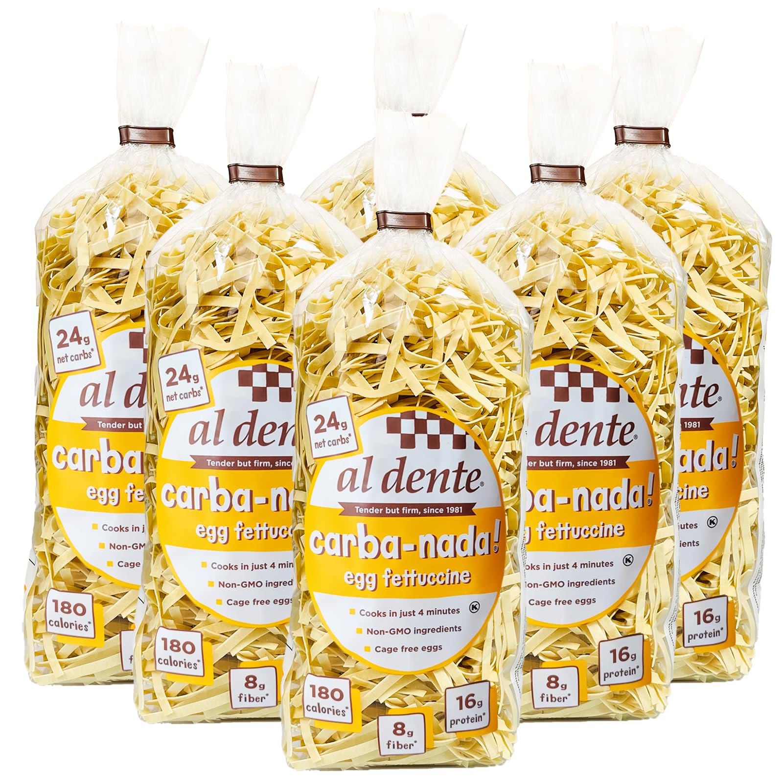 Al Dente Carba-Nada Egg Fettuccine - Lower Carb, High Protein Keto & Point-Based Diet-Friendly - Delicious and Versatile - Artisanal with Cage-Free Eggs, 10 Ounce Bags (Pack Of 6)