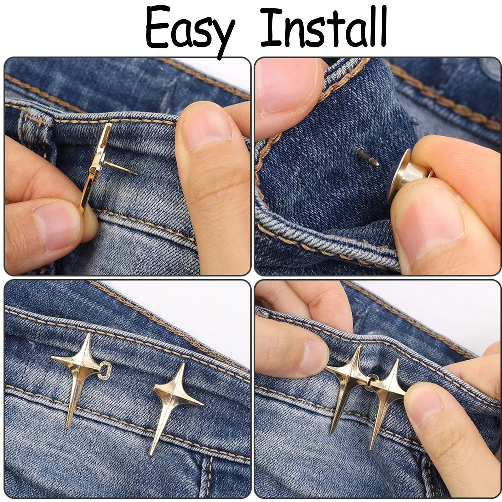 8 Sets Adjustable Star Button Pant Waist Tightener, Adjustable Waist Buckle Sets No Sew and No Tools Detachable Decorative Waist Buckles, Jean Buttons Pins for Loose Jeans, Pants, Skirts, Sleeves