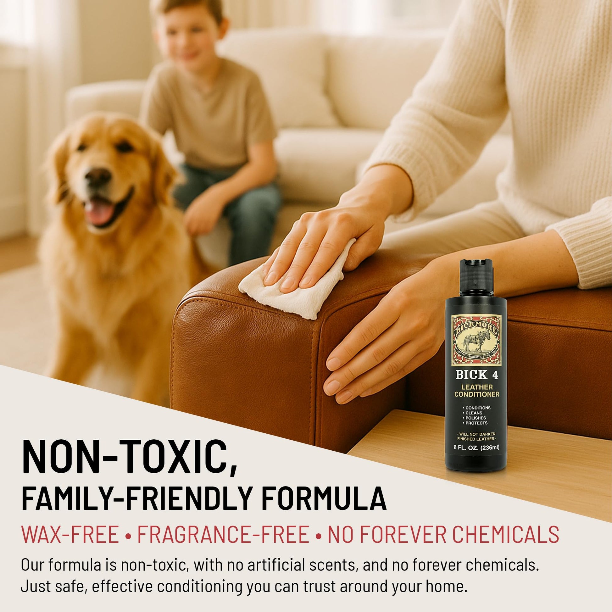 Bick 4 Leather Conditioner and Leather Cleaner 8 oz - Will Not Darken Leather - Safe For All Colors of Leather Apparel, Furniture, Jackets, Shoes, Auto Interiors, Bags & All Other Leather Accessories