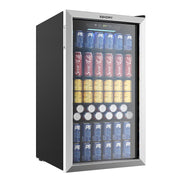 EUHOMY Beverage Refrigerator Cooler, 130 Can Mini Fridge with Glass Door for Soda Beer or Wine, Beverage Cooler for Home, Office, Bar with Adjustable Removable Shelves, Silver