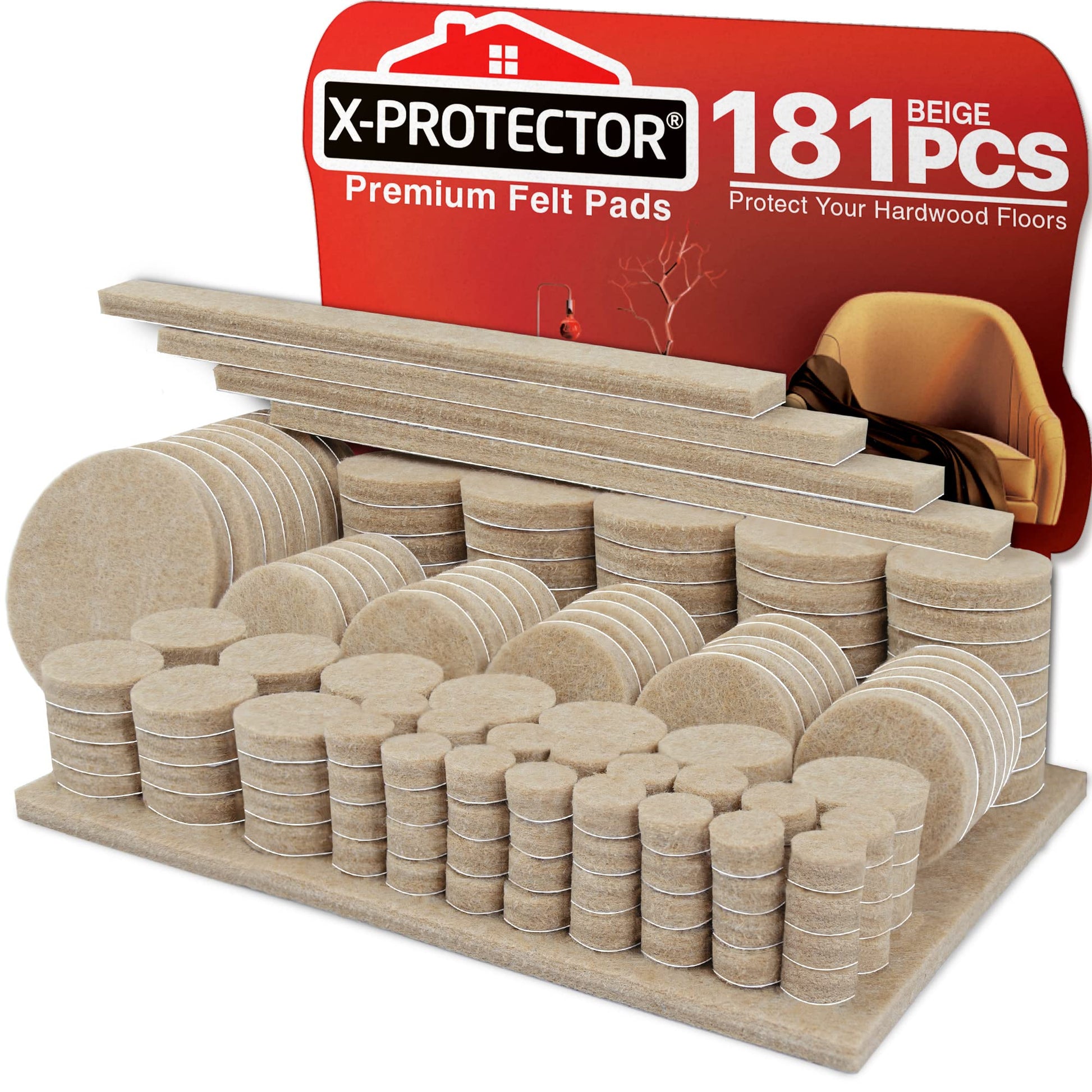 Felt Furniture Pads X-PROTECTOR 133 PCS Premium Furniture Pads - Felt Pads Furniture Feet Best Wood Floor Protectors - Protect Your Hardwood & Laminate Flooring! Brown and Beige
