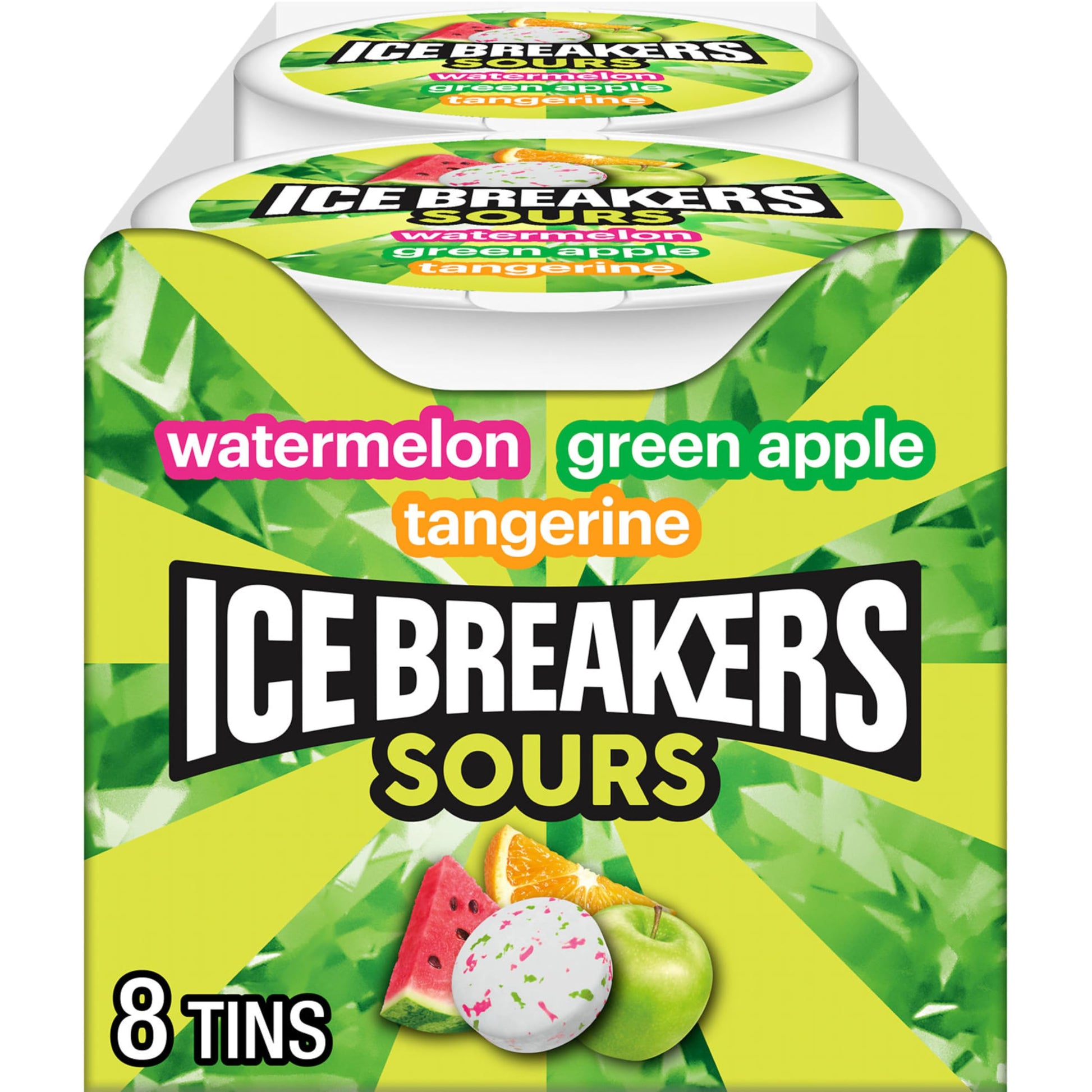 ICE BREAKERS Sours Assorted Fruit Flavored Sugar Free Mints Tins, 1.5 oz (8 Count)