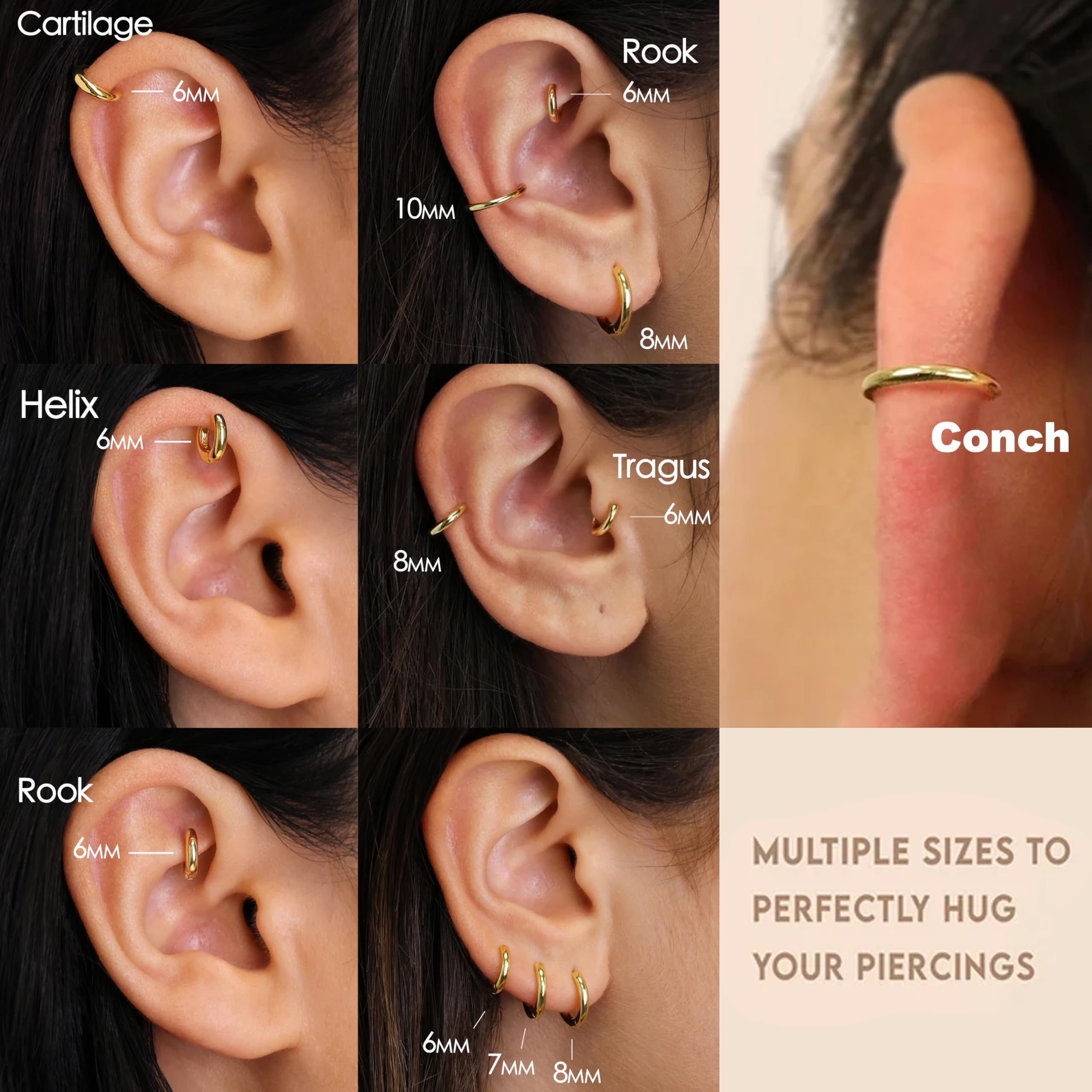 Gold Hoop Earrings for Women Trendy Hypoallergenic Small Huggie Cartilage Stack Cute Earring Set for Sensitive Ears Clip On 14K Gold Helix Conch Rook Tragus Daith Piercing Jewelry Gifts for Mom Accessories