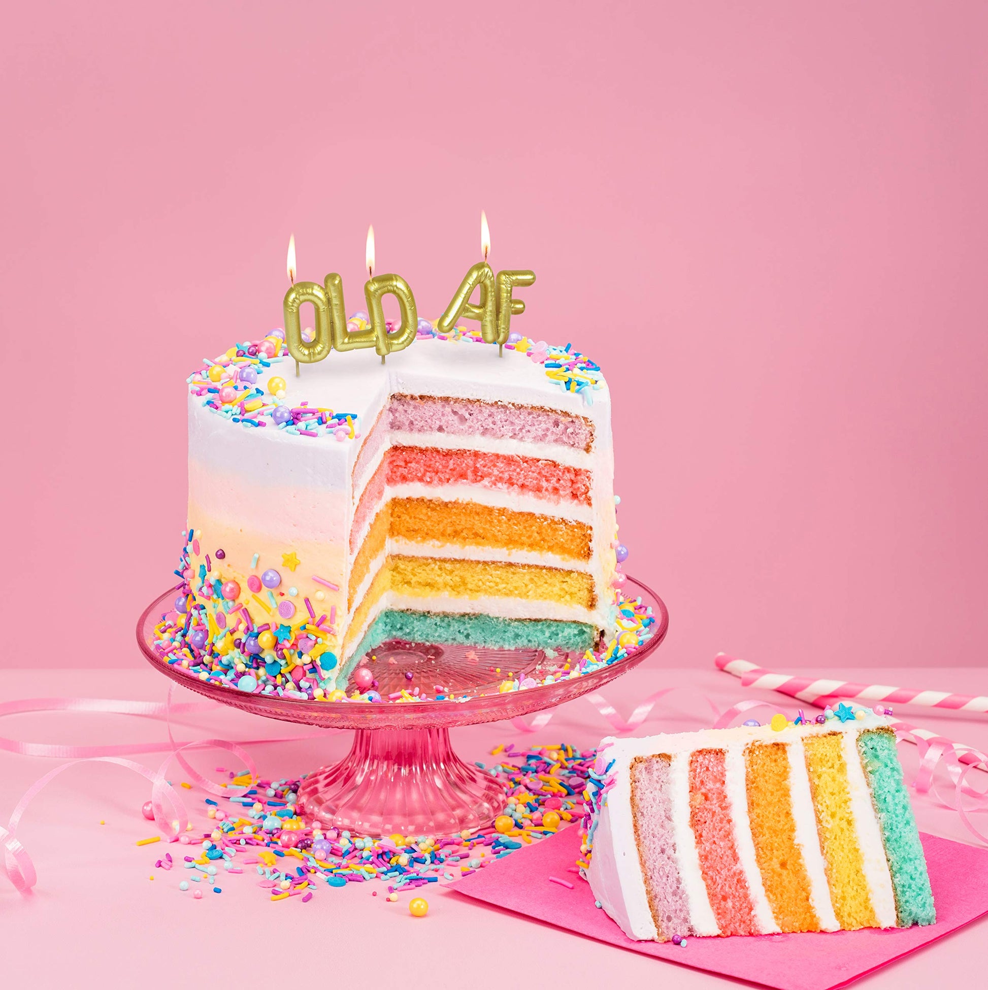 Genuine Fred Lighten UP Party Candles, Old AF, Metallic Gold Balloon-Style Letter Candles, Hilarious Candles for Retirement Celebrations and Milestone Birthdays