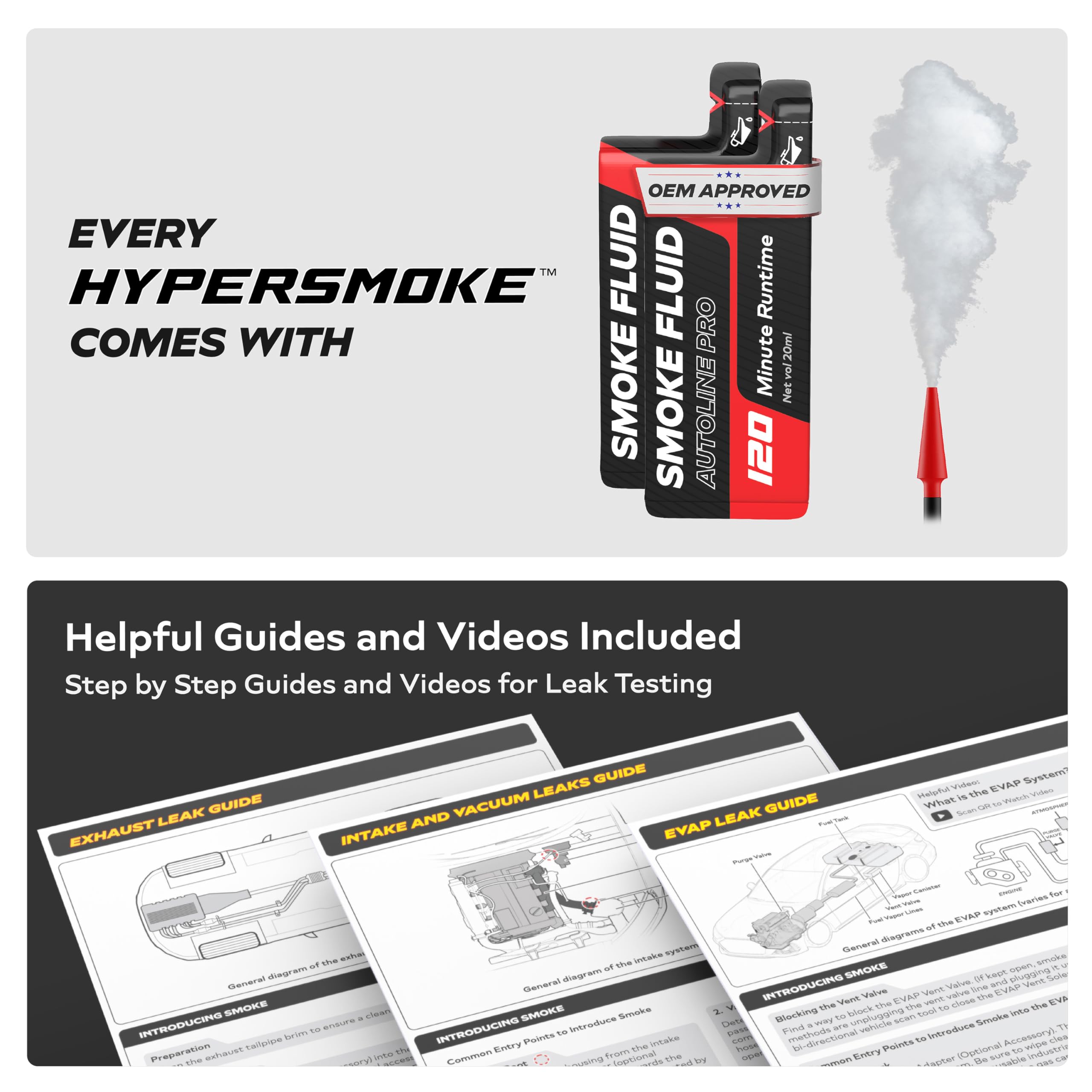 AutoLine Pro HyperSmoke™ Automotive Smoke Machine EVAP Vacuum Leak Tester – Adjustable Pressure – OEM Approved Smoke Fluid – Built-in Air Compressor Motor - Includes Smoke Fluid x2.