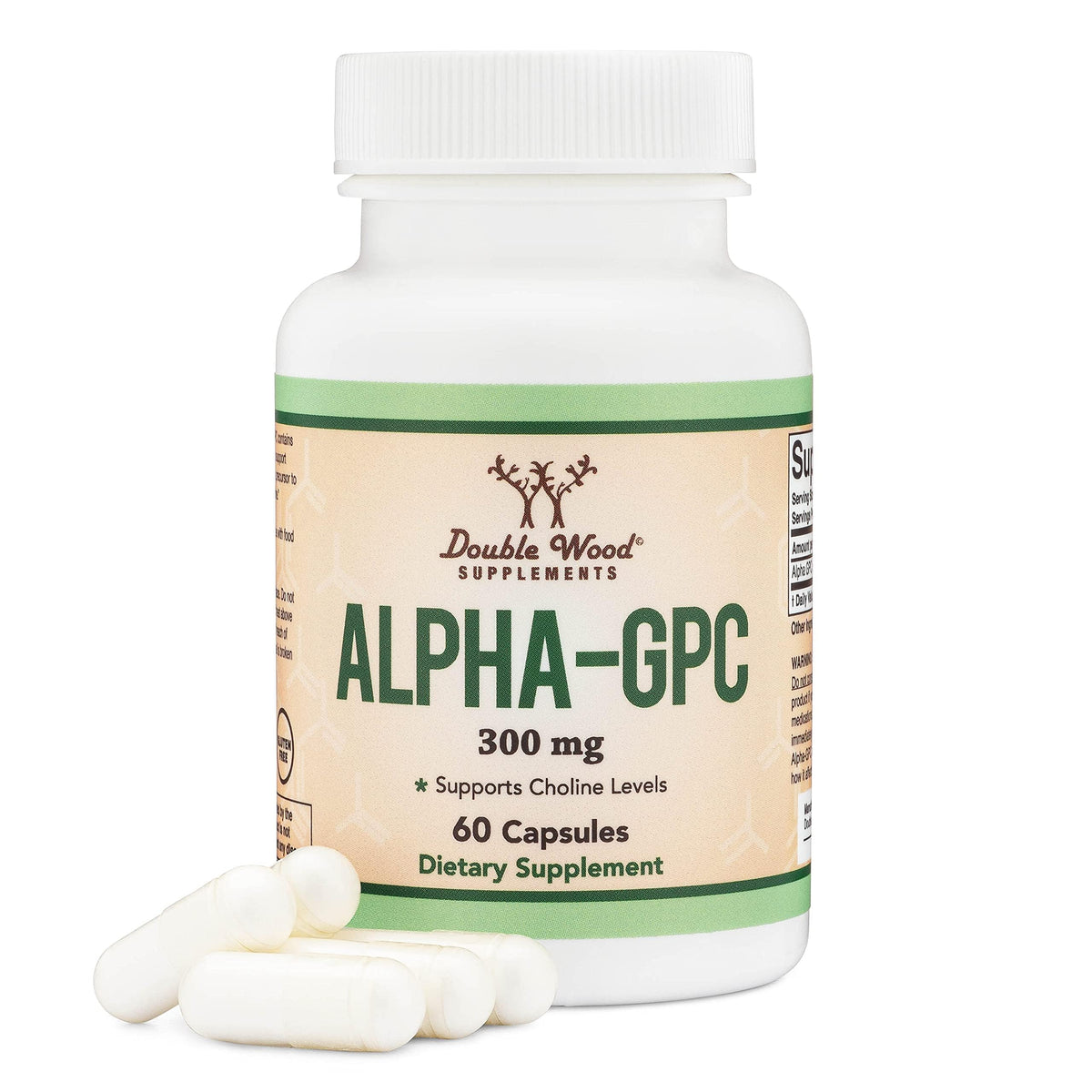 Alpha GPC Cholin Nahrungsergänzungsmittel für Acetylcholin (60 Kapseln, 600mg pro Portion) Fortschrittliche Formel für Gedächtnis, Fokus und Gehirnunterstützung, Fokus-Nahrungsergänzungsmittel (Hergestellt in den USA) von Double Wood