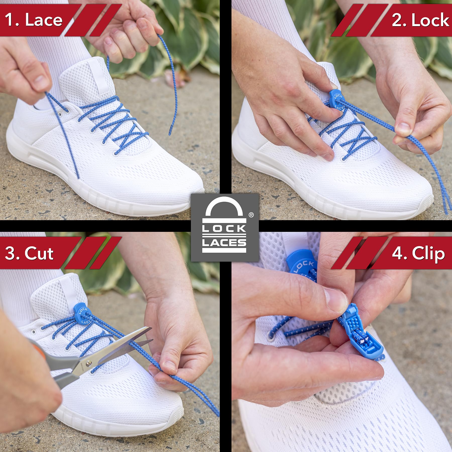 LOCK LACES (Elastic Shoelace and Fastening System) (Grey)