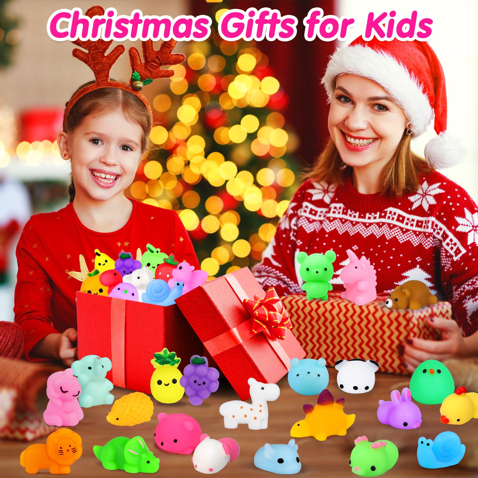 Squishies 40pcs Mochi Squishy Toys Party Favors for Kids Stocking Stuffers Mini Kawaii Squishy Treasure Box Toys for Classroom Prizes Fidget Toys Goodie Bag Christmas Easter Egg Fillers Gift for Kids