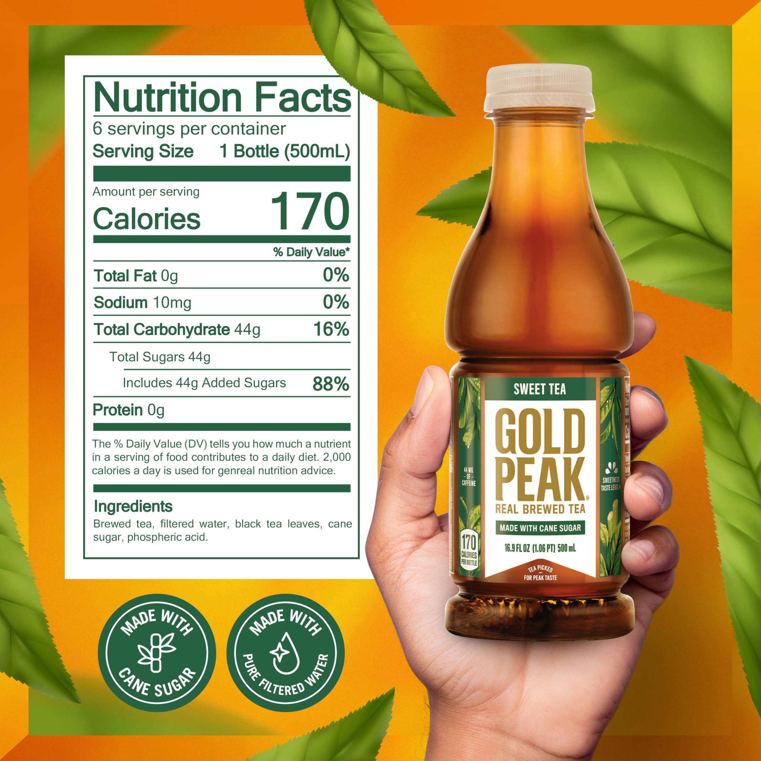 Gold Peak Tea, Sweet Tea, 16.9 fl oz, 6 Pack