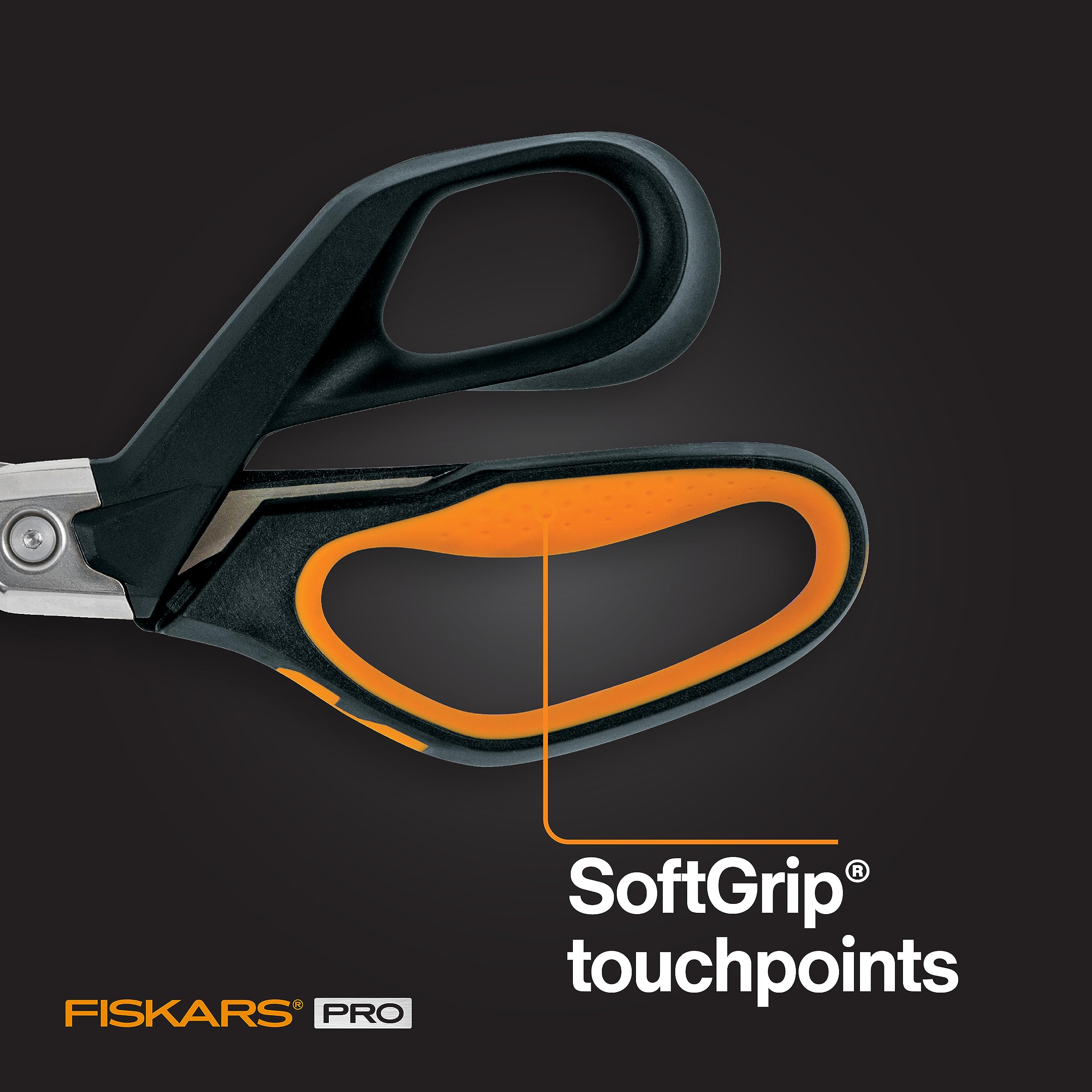 Fiskars Pro PowerArc Shop Shears, Heavy Duty Stainless Steel Scissor, Industrial Grade Tool for Building and Construction, 10 in, Orange/Black