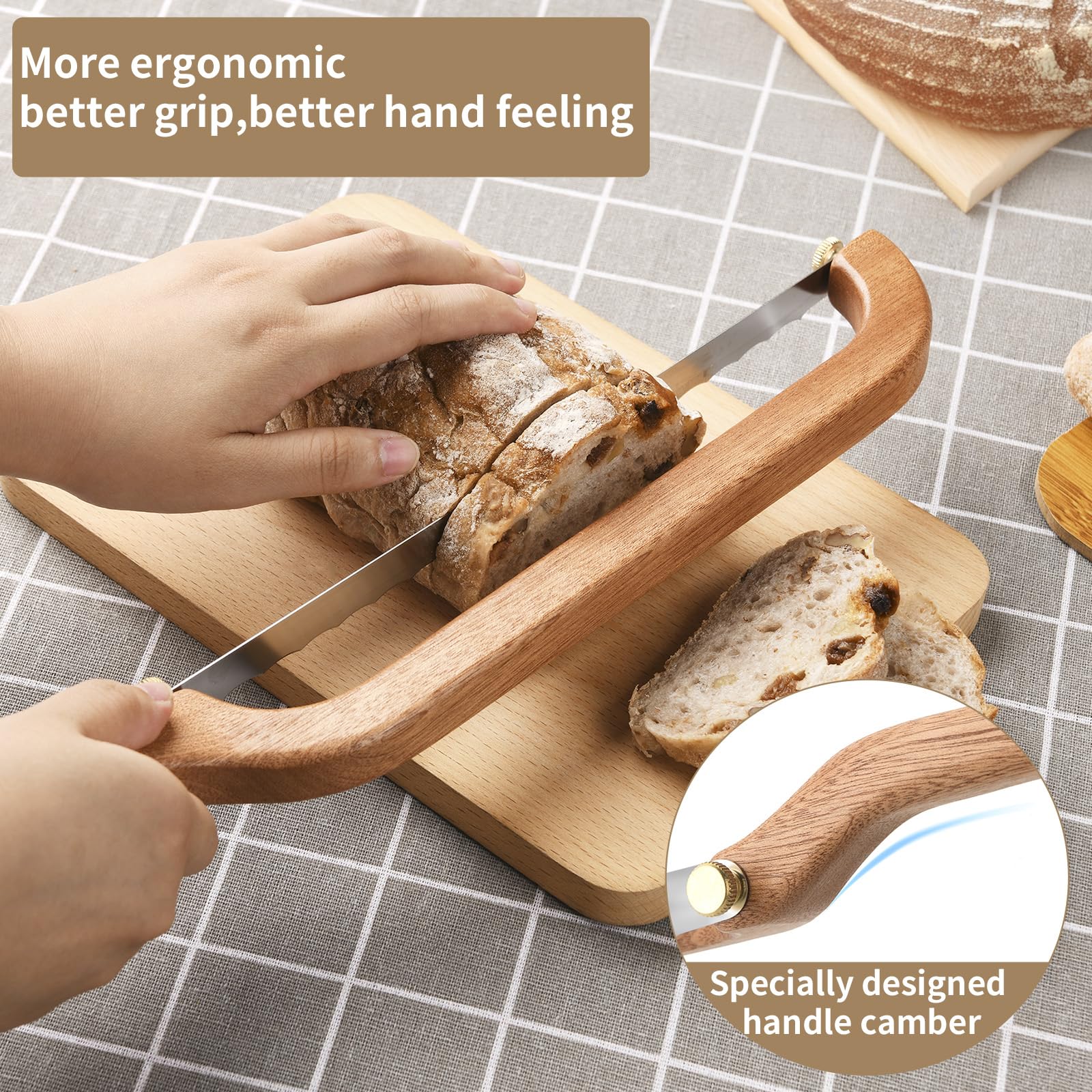 Uprichya Sourdough Bread Knife Slicer for Even Slicing, Bow Bread Knife for Sourdough, Bread Saw for Homemade Bread Sourdough, Wooden Bread Bowl Knofe Sourdough Bread Cutter