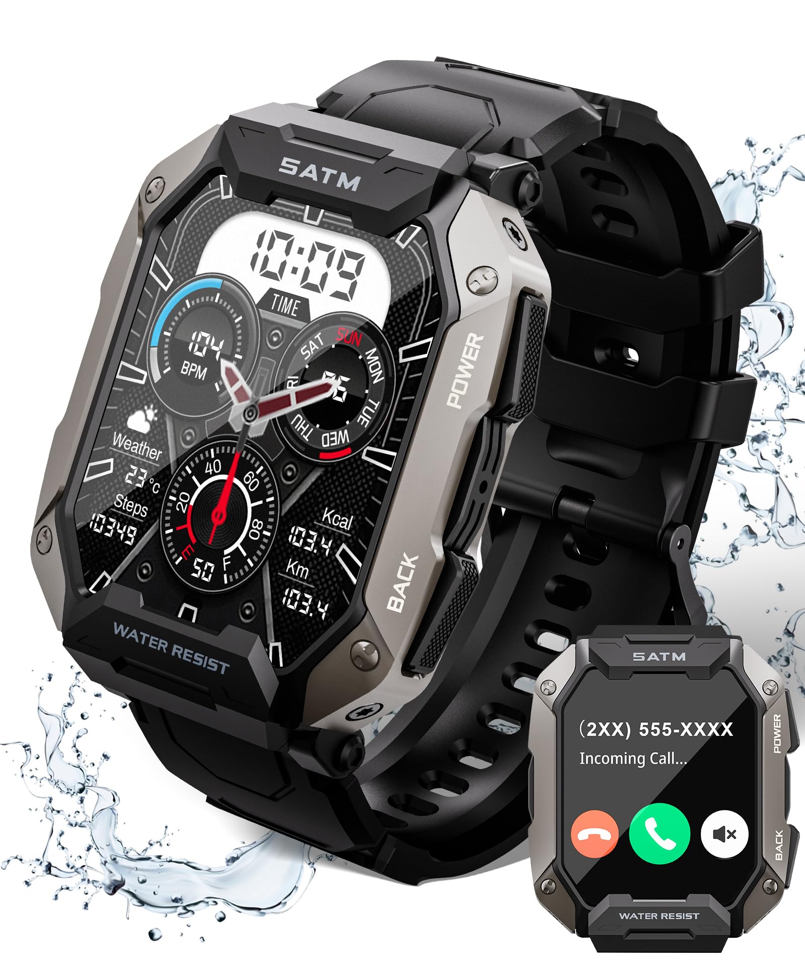 Smart Watch for MenÃƒÂ¯Ã‚Â¼Ã‚ÂŒwith Answer/Make Call 100+ Sports Modes Fitness Smart Watch, IP68 Waterproof 80 Days Extra-Long Battery Heart Rate/Blood Oxygen/Sleep Monitor Smartwatch for Android and iOS