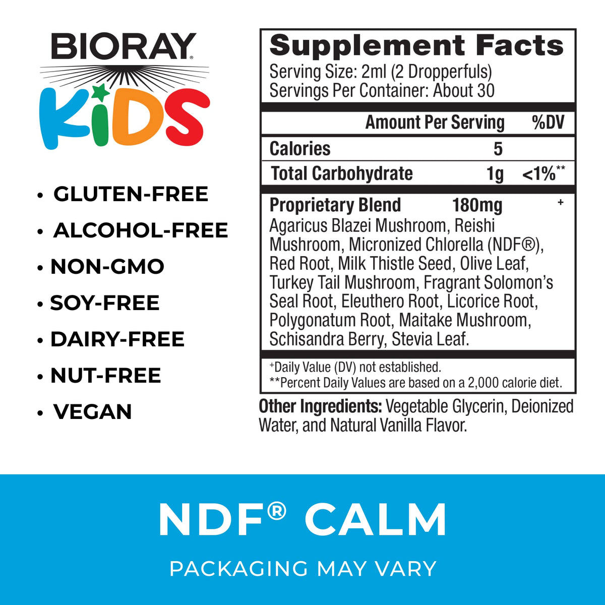 BIORAY Kids NDF Calm, Vanille – 59 ml – Unterstützt die Leber und entfernt Giftstoffe – Gentechnikfrei, Vegan, Glutenfrei – Vorrat für 1-2 Monate