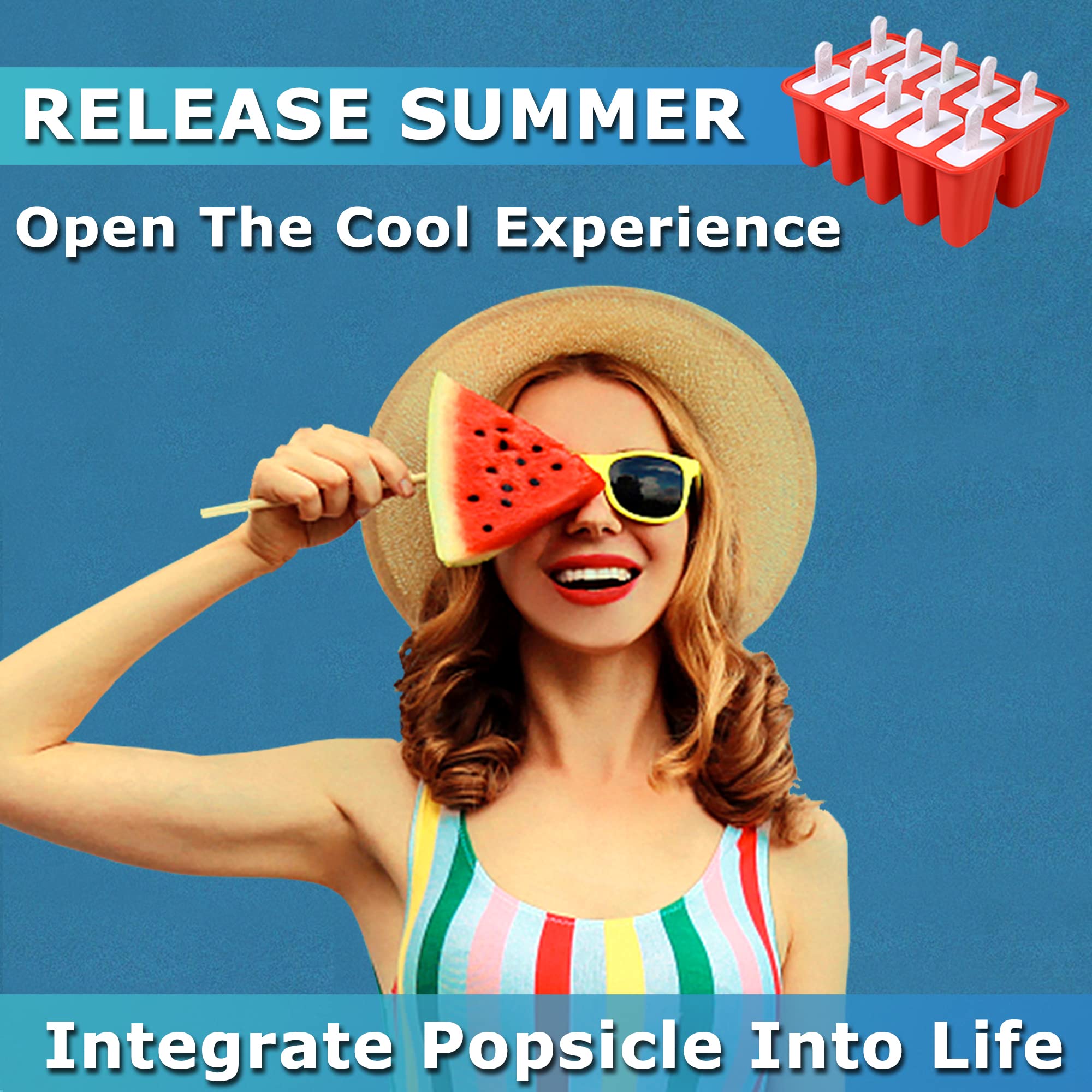 Silicone Popsicle Molds 10-cavity, DIY Ice Pop Mold for Kids Adult Teens, BPA Free Ice Cream Molds for Party Yogurt Juice Smoothies Sticks