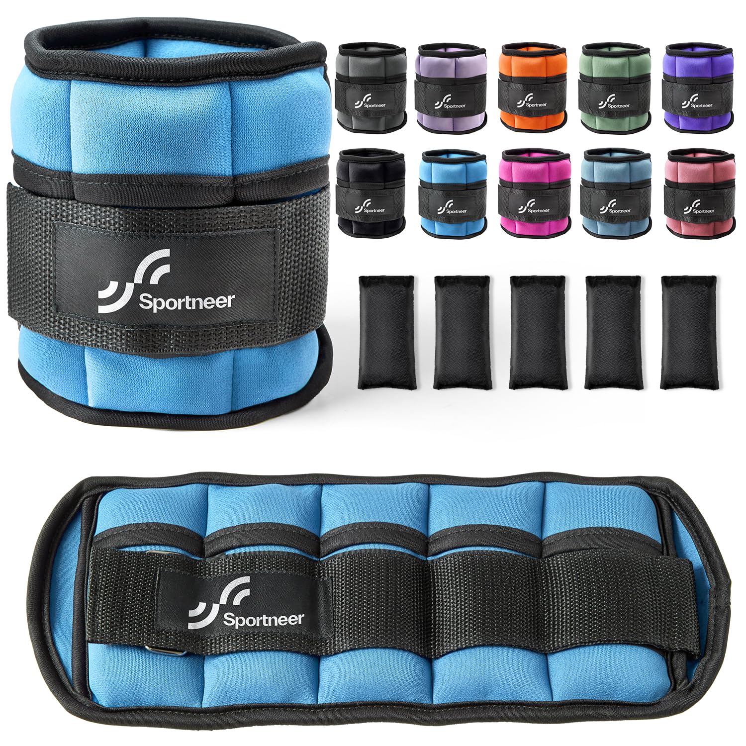 Sportneer Adjustable Weighted Ankle Weights Set 1 Pair 2 4 6 8 10 Lbs Leg Weight Straps for Women Men for Gym,Fitness, Workout,Walking, Jogging,1-5 lbs for Each Ankle, 1 Pair 2-10 lbs (Black)