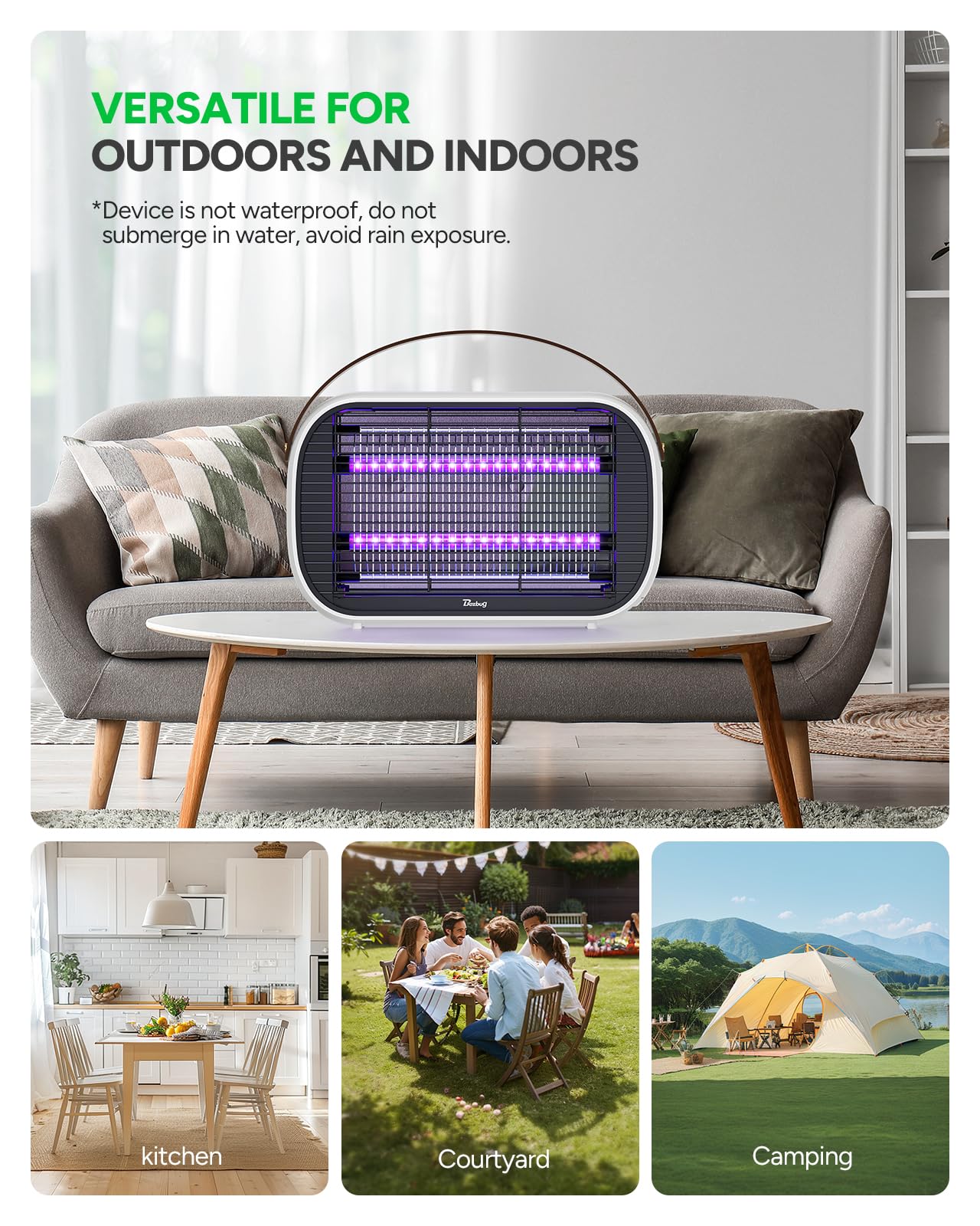 Buzbug LED Bug Zapper Outdoor Indoor, 10 Years Lifespan Lamp, Rechargeable 5200mAh Battery, Portable Camping Fruit Fly Mosquito Moth Gnat Wasp Trap, Killer, Zapper -MA015C (White)