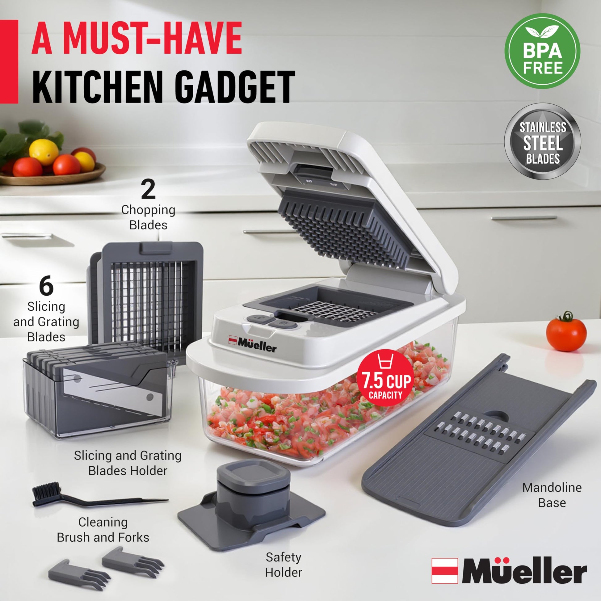 Mueller The Real Original Pro Chopper since 2013 Vegetable Chopper Mandoline Slicer, 8 Blade Food Veggie Chopper Onion Vegetable Cutter with Container, Kitchen Gadgets & Essentials, (10 in 1)