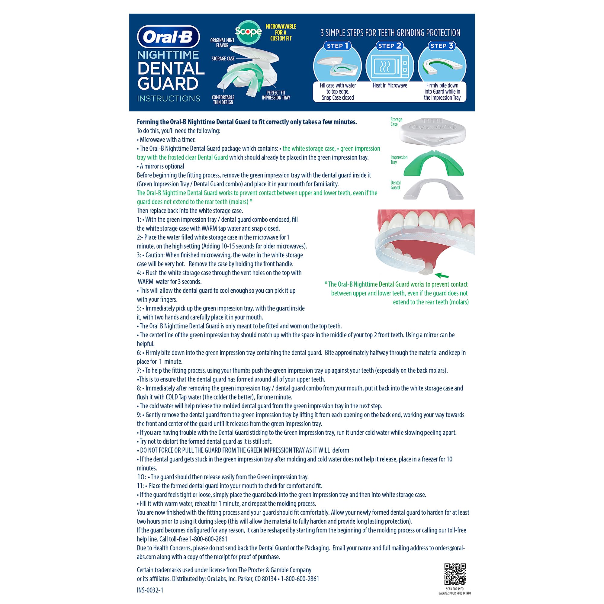 Oral-B Mouth Guard for Grinding Teeth at Night - Nighttime Dental Guard for Sleeping – Moldible Night Guard with Scope Mint Flavor – Less Than 3-Minutes for Custom Teeth Protection - 2 Pack