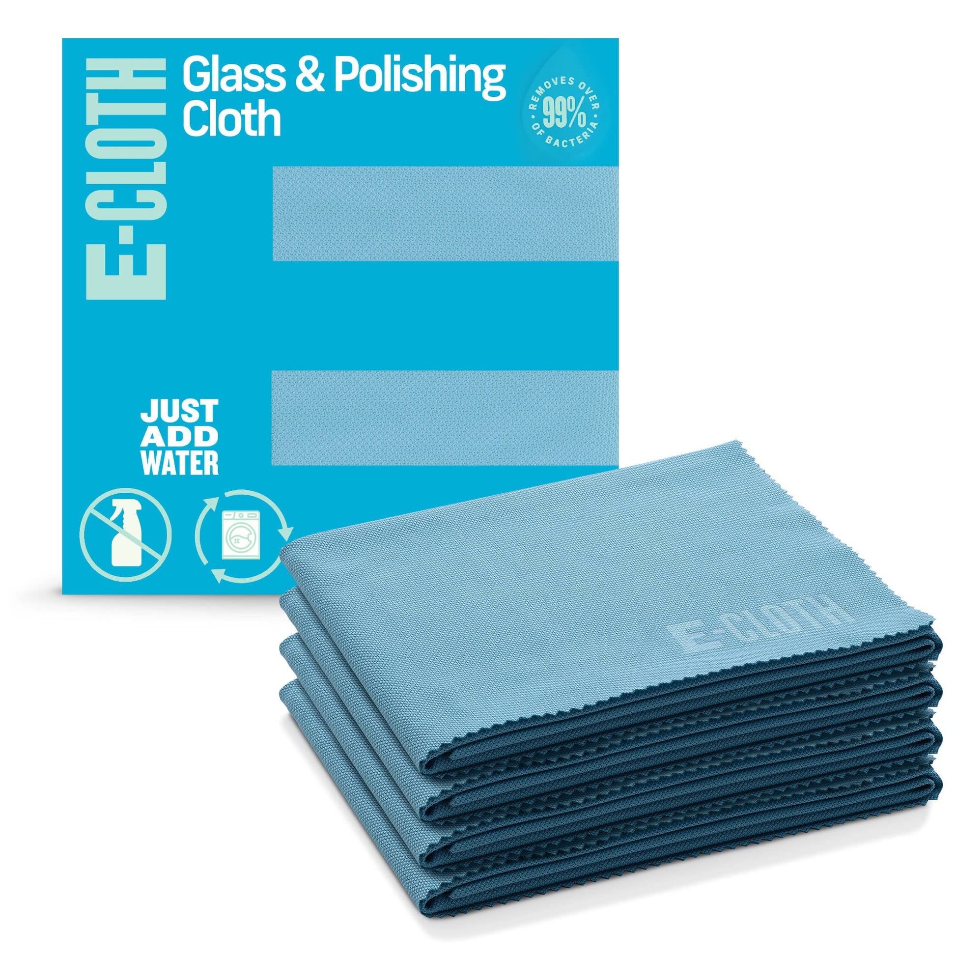 E-Cloth 4-Pack Glass & Polishing Cloth, Sustainable Microfiber Cleaning Cloth Set, Perfect Cleaner for Glass, Windows and Mirrors, Washable and Reusable, 100 Wash Promise, Alaskan Blue