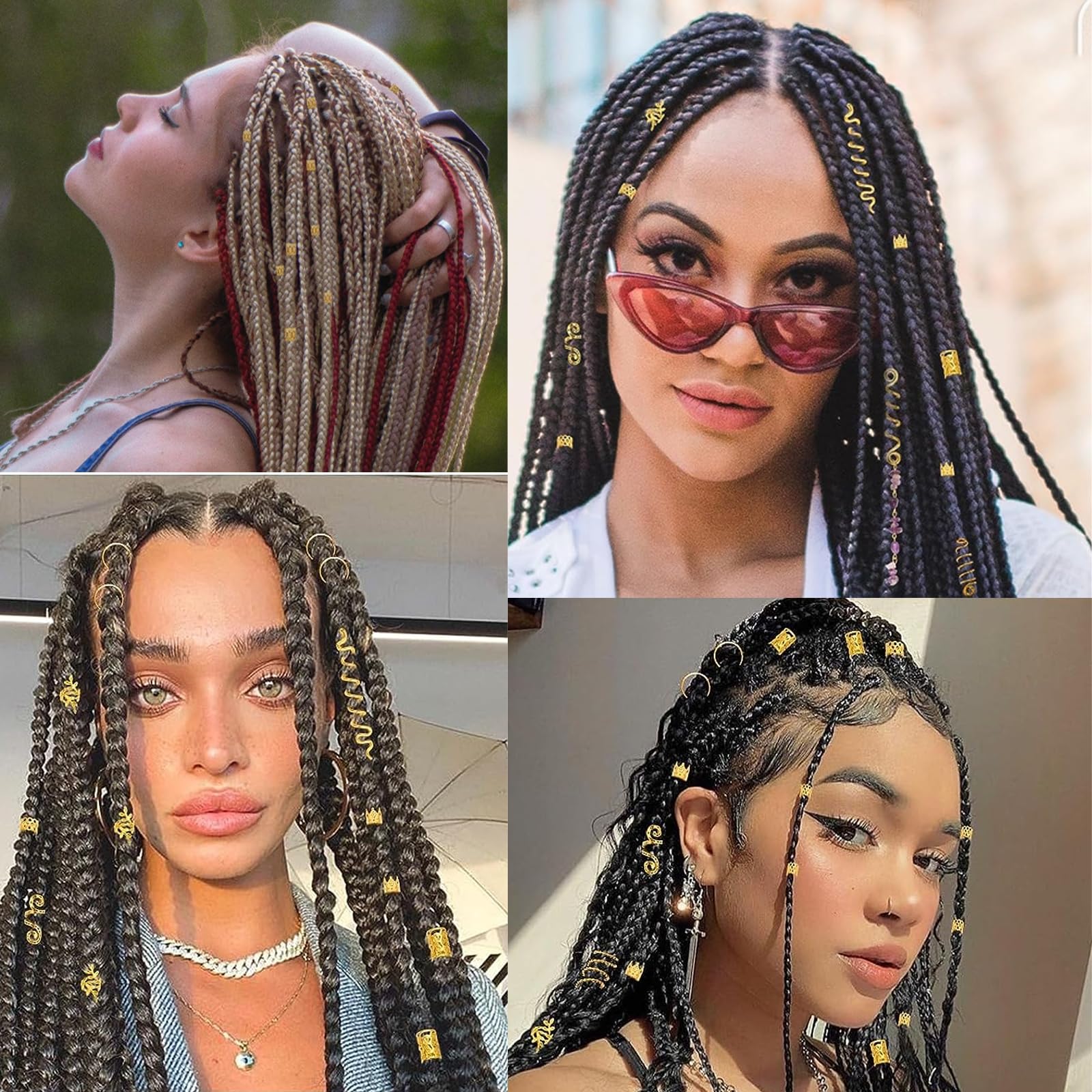Tuefuzy 280 Pcs Gold Hair Jewelry Braid, Hair Accessory, Hair Dreadlock Accessory Braid, Metal Gold Braids Rings Cuffs Clips for Dreadlock Accessory Jewelry Decorations