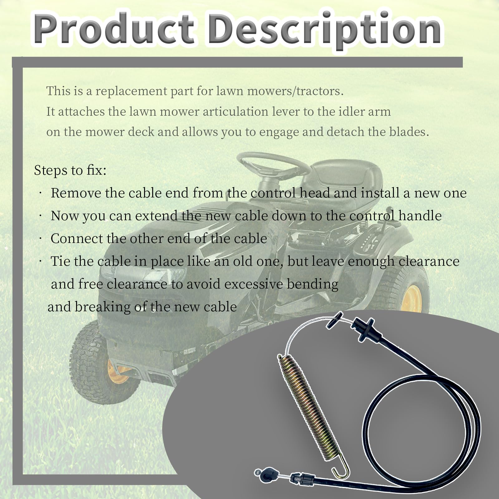 175067 169676 Deck Clutch Cable Fits Craftsman LT1000 LT2000 DLT 3000 AYP Husqvarna Poulan Ryobi 42” Riding Lawn Mowers - Replaces 532169676 532175067 21547184