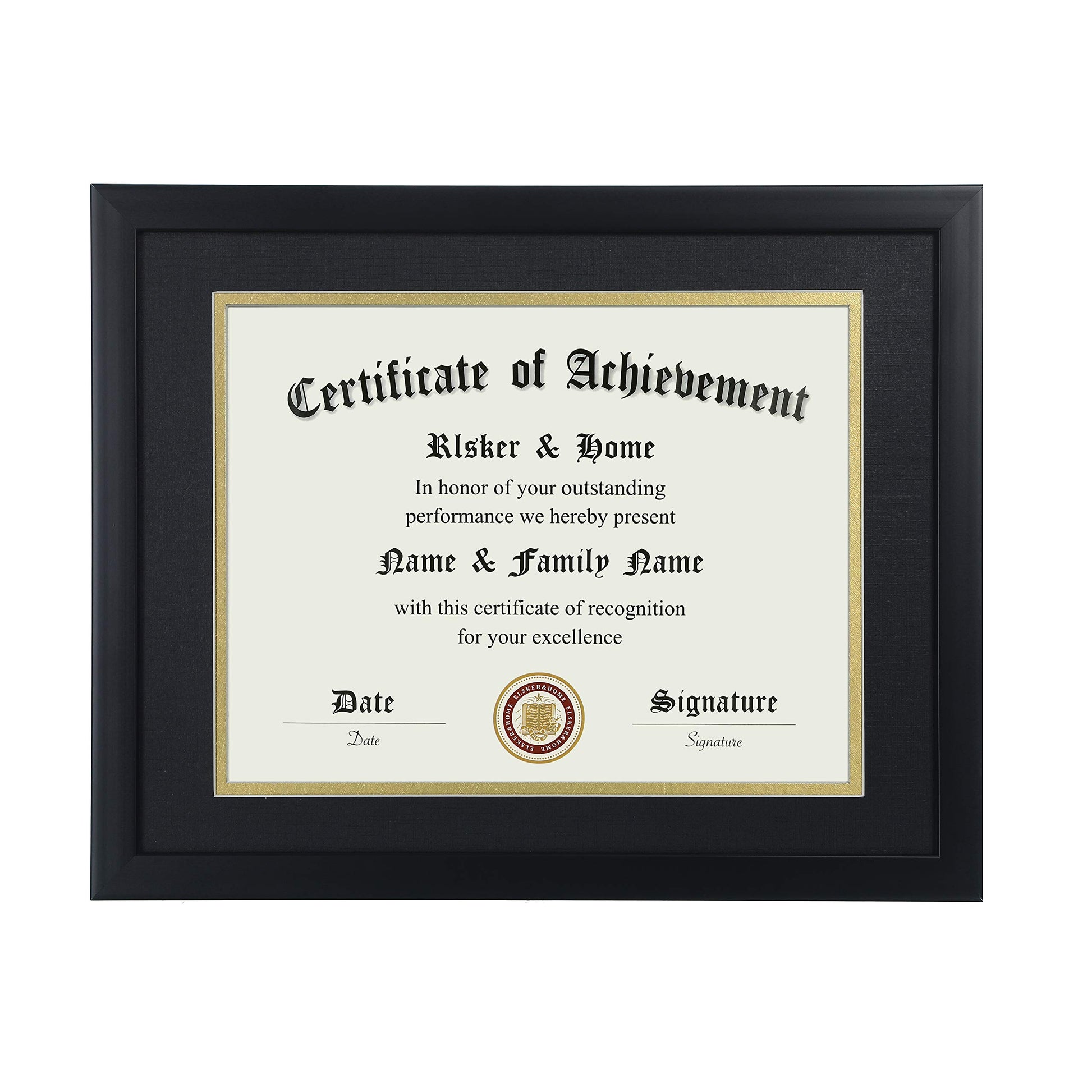 ELSKER&HOME 8.5x11 Certificate Frame - Classic Black Color Frame - Displays Diploma 8.5x11 Inch with Mat - 11x14 Inch Without Mat - For Document/Photo(Double Mat - Matte Black with Gold Rim)