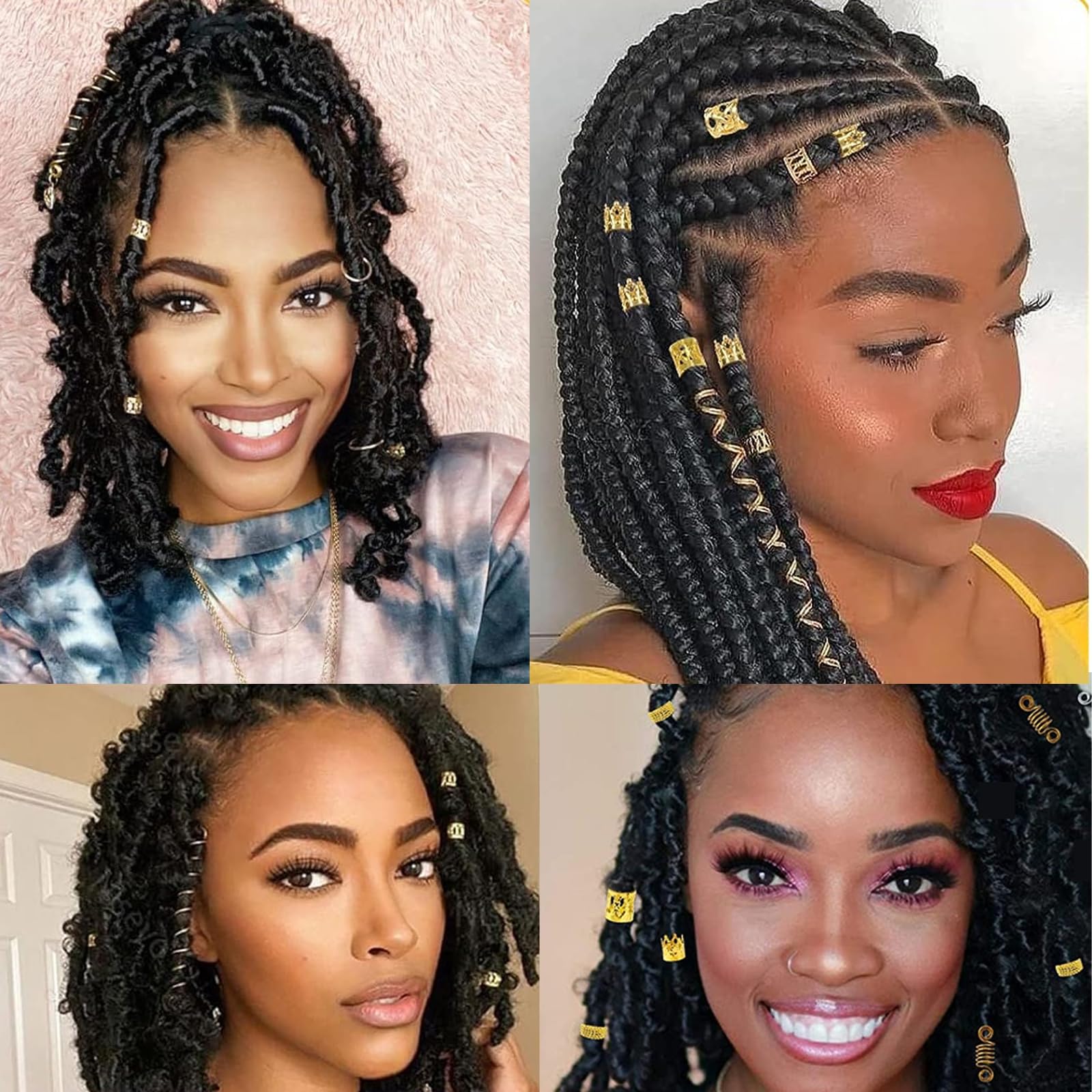 Tuefuzy 280 Pcs Gold Hair Jewelry Braid, Hair Accessory, Hair Dreadlock Accessory Braid, Metal Gold Braids Rings Cuffs Clips for Dreadlock Accessory Jewelry Decorations