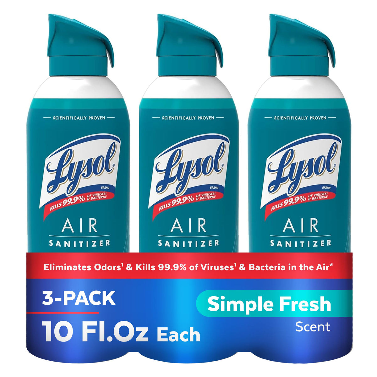 Lysol Lufterfrischer-Spray mit Geruchsentferner für Zuhause & Büro, Desinfektionsspray, Alternative zum Lufterfrischer, Duft „Simple Fresh“, 283 g (3er-Pack)