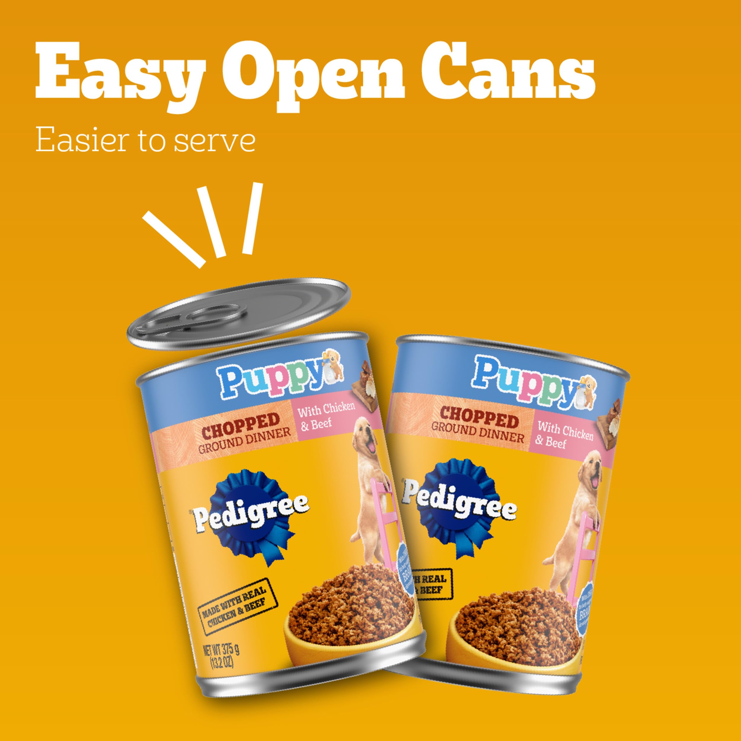 Pedigree Puppy Chopped Ground Dinner Canned Wet Puppy Food with Chicken & Beef, 13.2 oz. Cans (12 Count, Pack of 1)