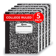 Rosmonde College Ruled Composition Notebooks 5 Pack, 200 Pages (100 Sheets), 9-3/4" x 7-1/2", White & Black Marble Composition Book, Hard Cover, Sturdy Sewn Binding, School, College & Office Supplies