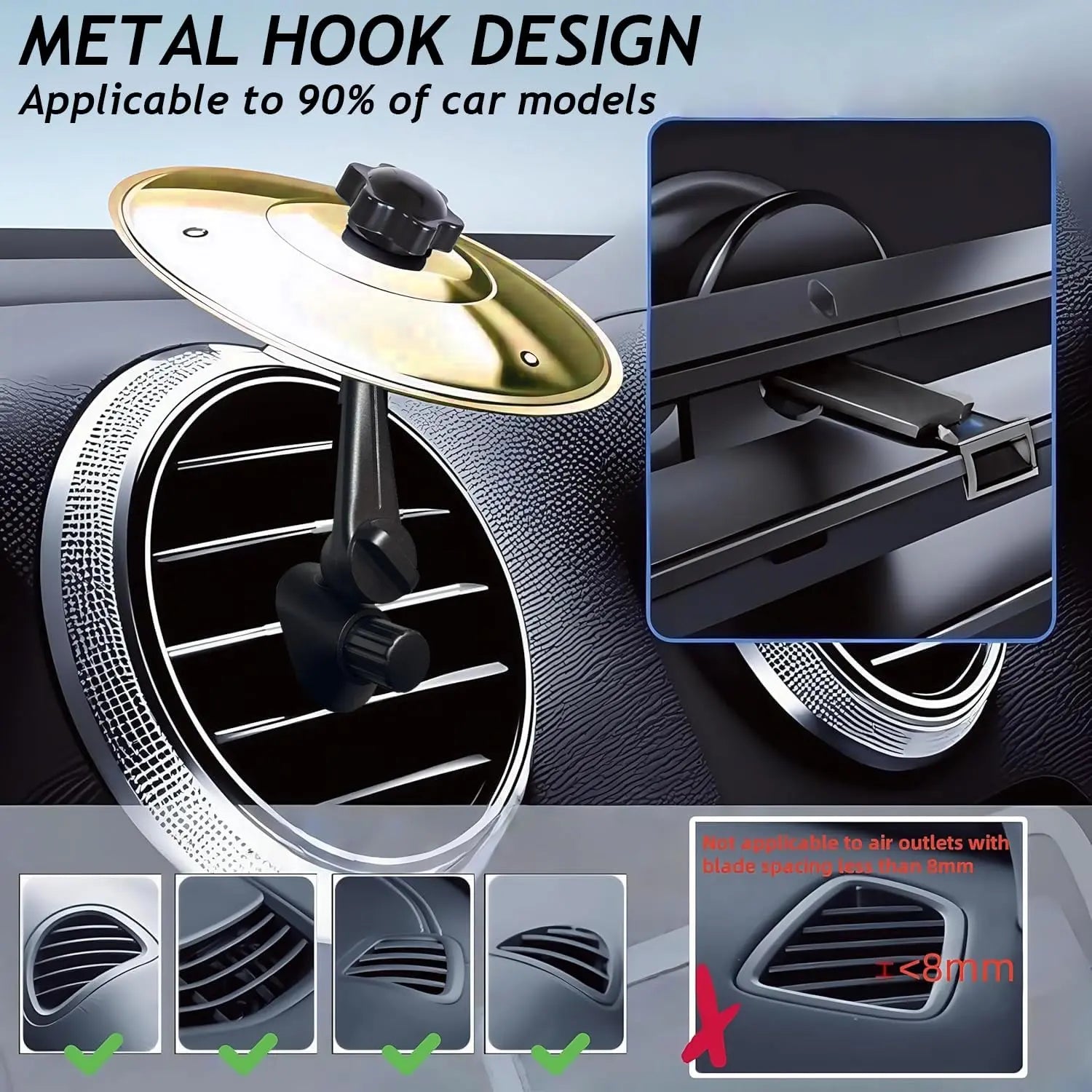 Car Cymbal, Car Cymbal Air Vent, Mini Drum Crash Cymbal For Car Vent, Suitable For All Types Of Vehicles (Gold)