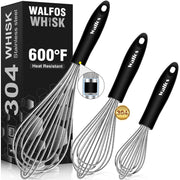 Stainless Steel Wire Whisk Set - 3 Packs Balloon Whisk, Thick Wire Wisk ＆ Strong Handles, Egg Frother for Cooking, Blending, Whisking, Beating and Stirring (8.5"+9"+11")