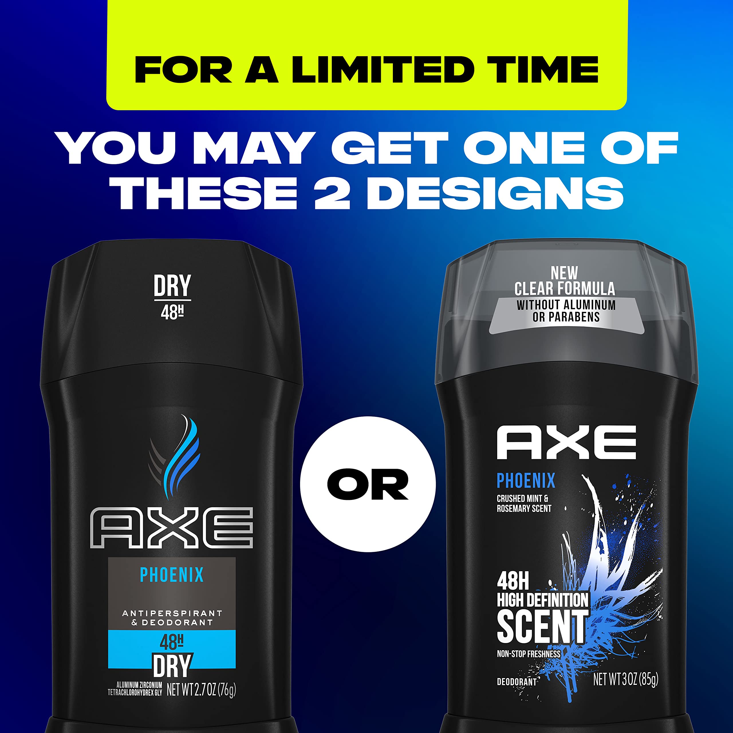 AXE Phoenix Deodorant 48H Odor Protection Crushed Mint & Rosemary Aluminum Free Deodorant for Men 3 Ounce (Pack of 4)