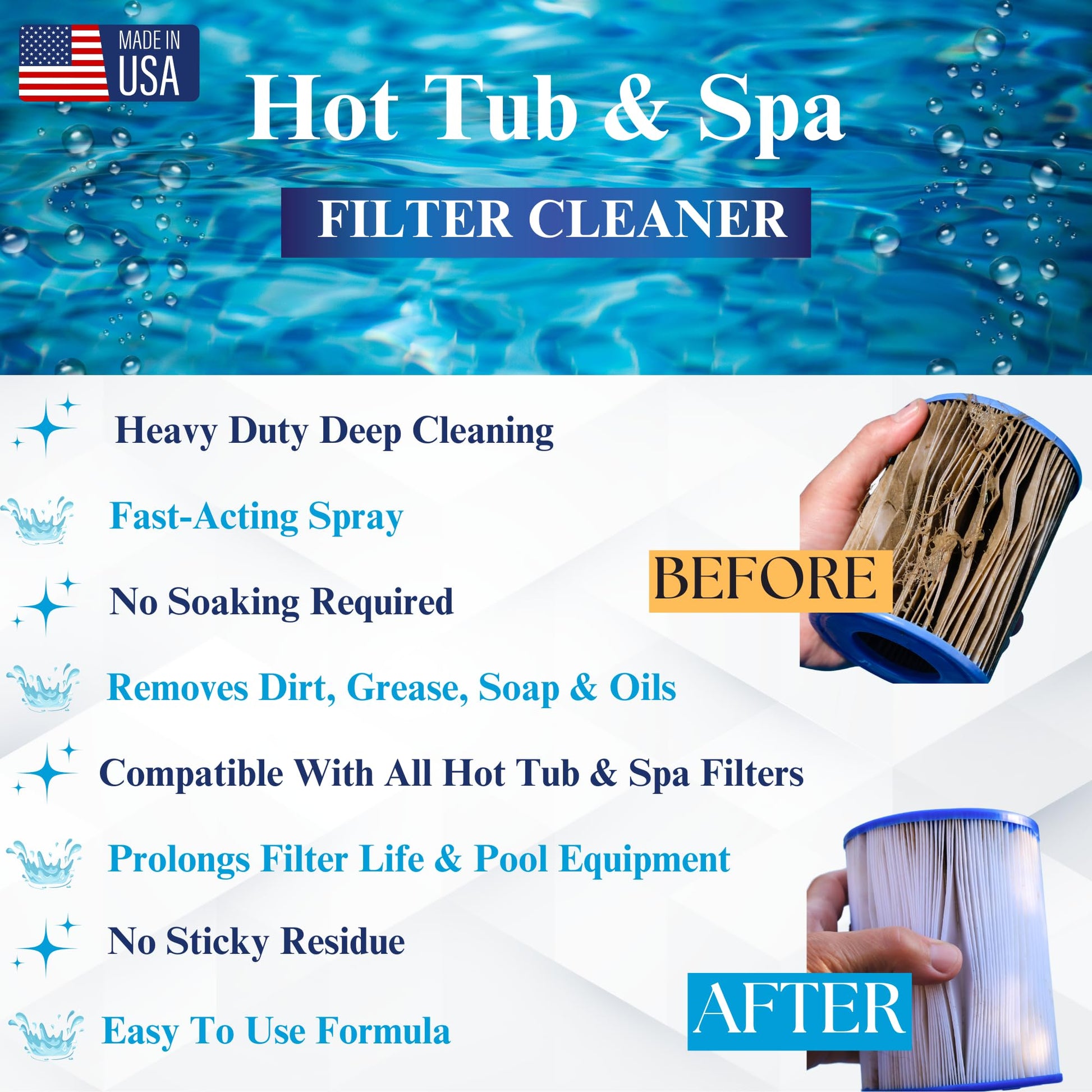 Ultimate Spa Filter Cleaner Fast-Acting Spray. Instant clean for Hot Tub & Pool Filters leaving behind no sticky residue. Prolongs filter life and pool equipment. No soaking. (1-Gallon)